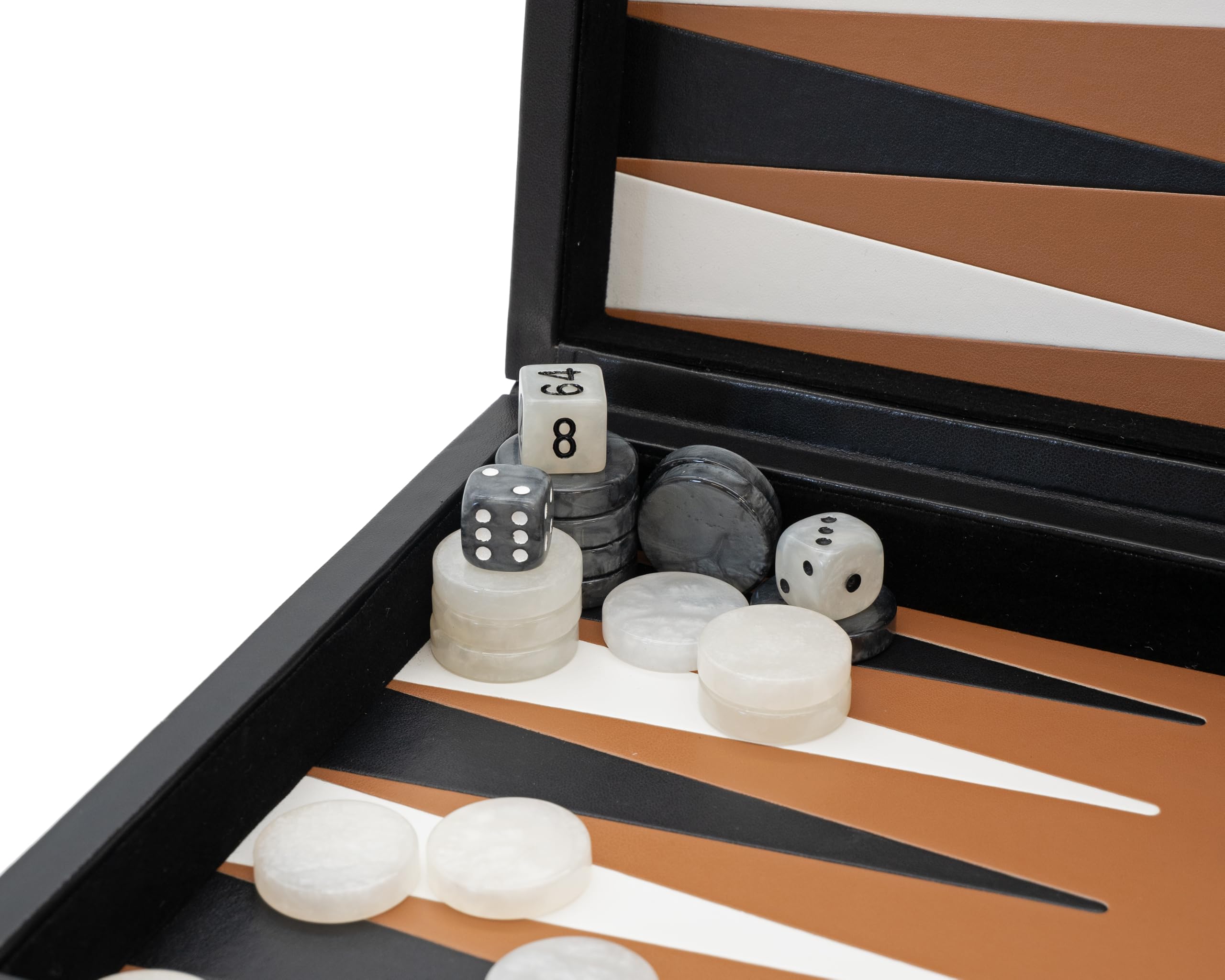 Backgammon pieghevole in similpelle nero e beige