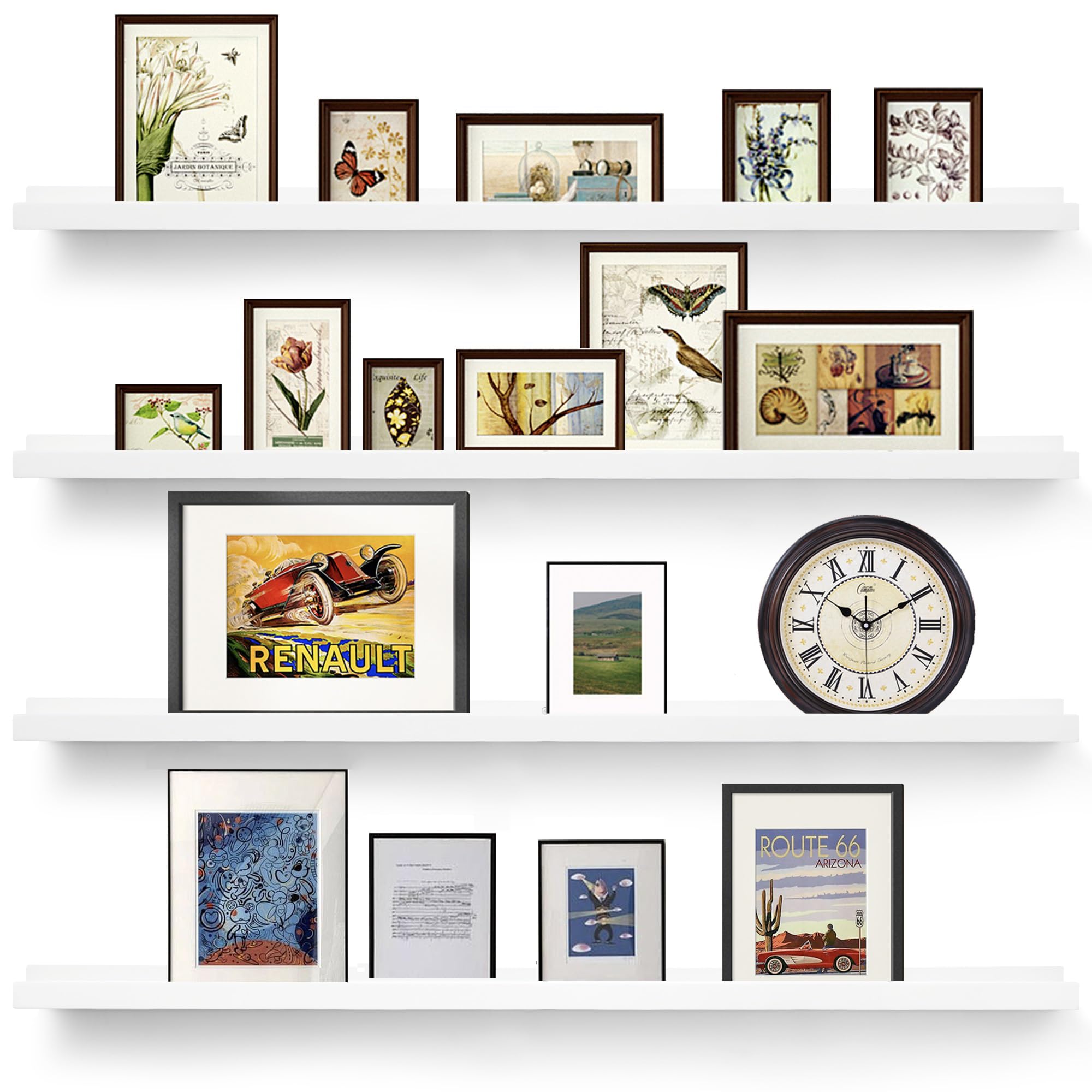 Bilderleiste Regal,Wandregale für Bilder,Langes Schweberegal 4er Set,Großes Rustikales Holzrahmen-Regal für Schallplatten,Kinderzimmer Bücherregal Dekoration für Wohnzimmer Schlafzimmer,120 cm,Weiß