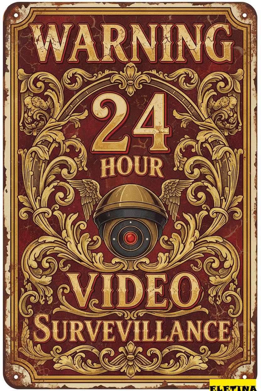 Personalized Sign for Man Cave 24 Hour Video Surveillance Metal 8x12in Security Warning Plaque Home Office Wall Decor Private Property Decorative