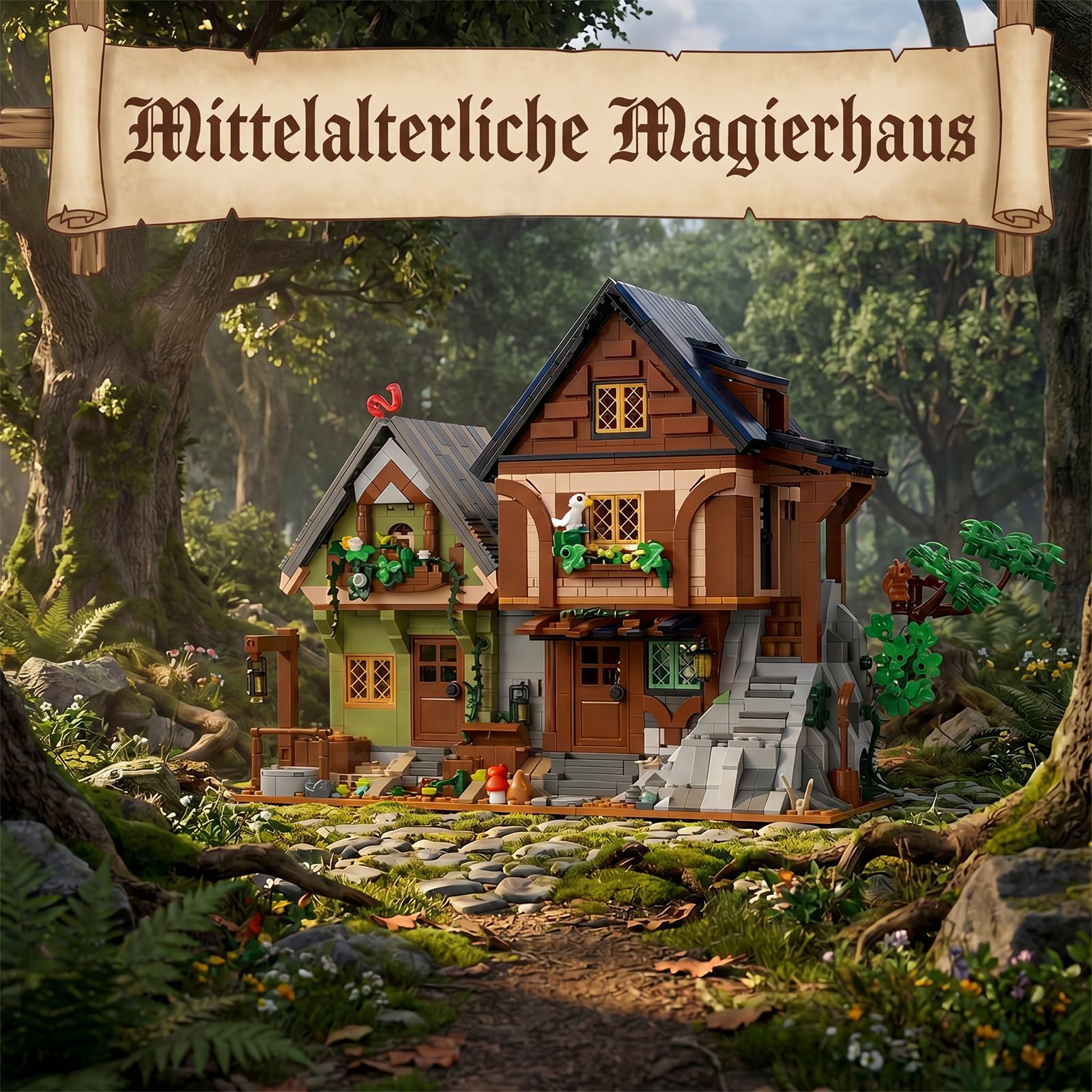 Mittelalter Geheimnis Klemmbausteine Häuser Set - 2225 Teile Wald Magie Architektur | Stadthaus Modular Building für Erwachsene