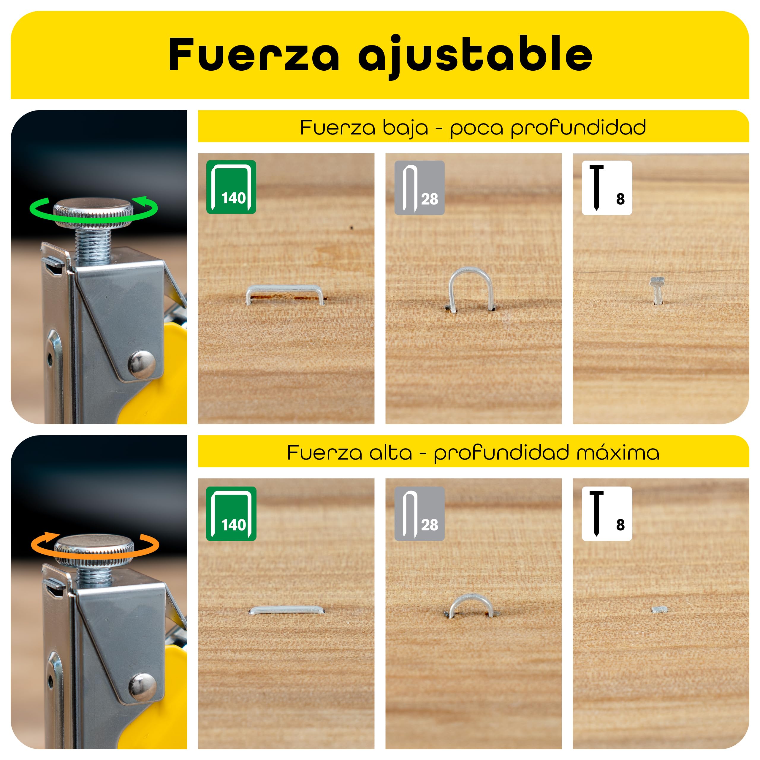 Rapid NUNU Grapadora Manual 3 en 1 para Madera con 3.000 Grapas y clavos. Grapadora Profesional para Tapicería, Paredes, Moquetas y Fijación de Cables, Potencia Ajustable, Diseño Ergonómico