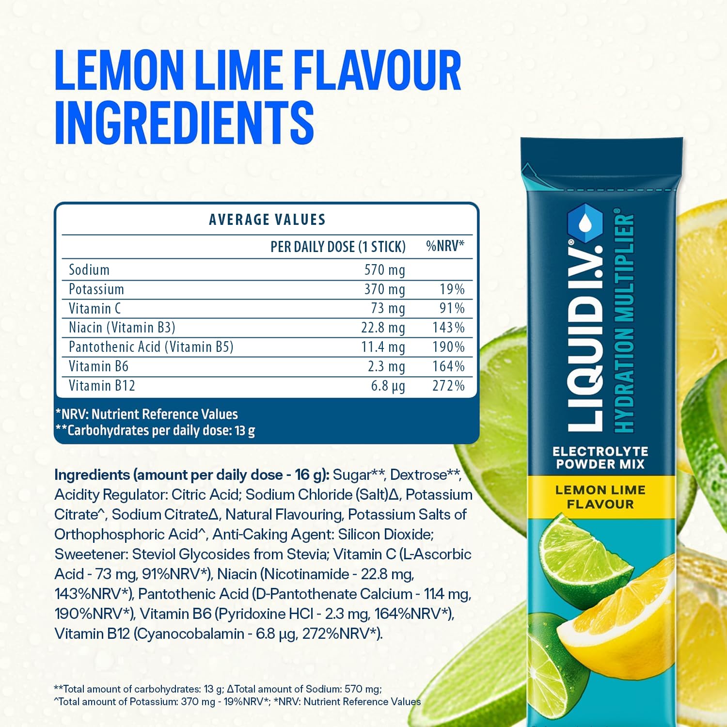 Liquid I.V. Hydration Multiplier Electrolyte Powder Mix, Lemon Lime Flavour, Electrolytes with 7 Vitamins & Minerals for Fast Hydration & Energy, Vegan and Gluten Free, 16 Sachet Sticks — view 7