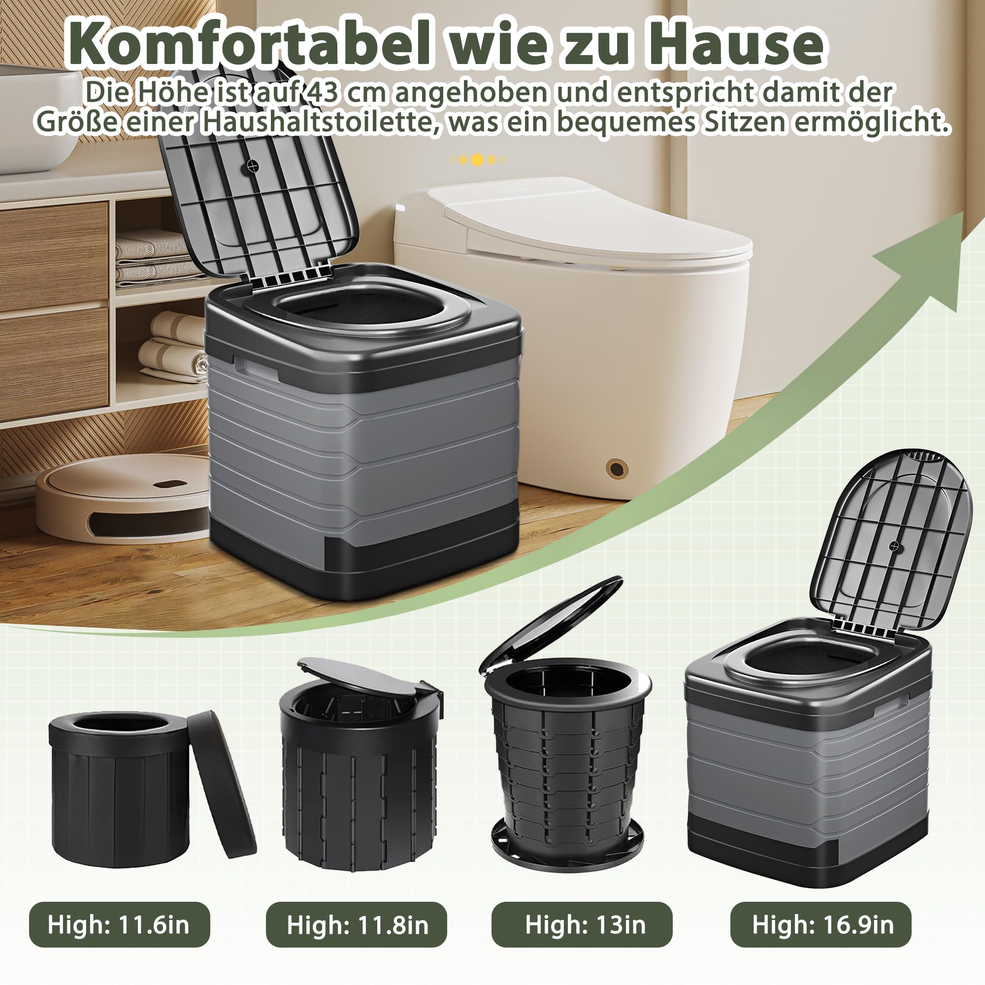 Faltbare Campingtoilette XXL, Mobile Camping Toiletten 40cm Hohe mit 20pc Müllbeutel, Große Campingklo für Camping, Wandern, Reisen, Wohnmobil, Garten