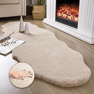 Ashler Faux Fur Rug, Upgraded Soft Faux Rabbit Fur, Beige Area Rugs, 2 x...