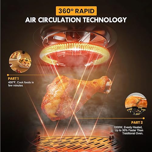 Miniatura 7 de Freidora de aire pequeña de 2.6 cuartos de galón, diseño único de perilla mecánica con ajustes precisos para comidas saludables y rápidas, ideal