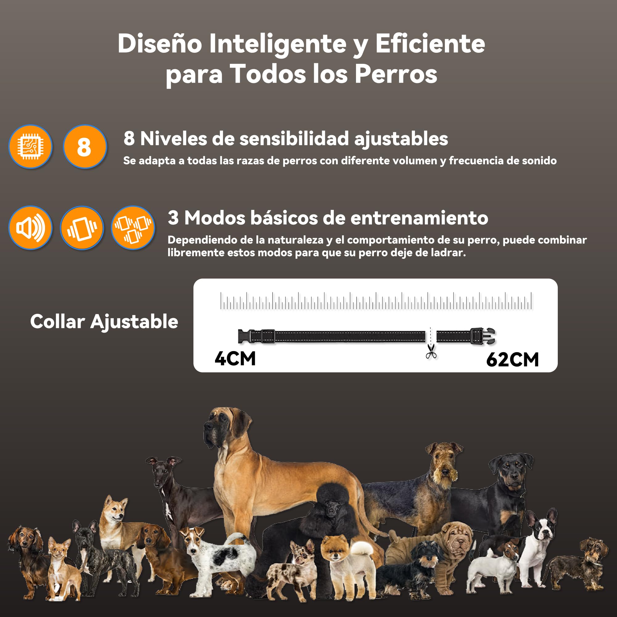 Meloive Collar Antiladridos para Perros, Collar Vibración con 8 Niveles de Sensibilidad Ajustables, 4 Modos de Vibración/Fuerte Vibración/Sonido, Resistencia al Agua y Recargable, Blanco