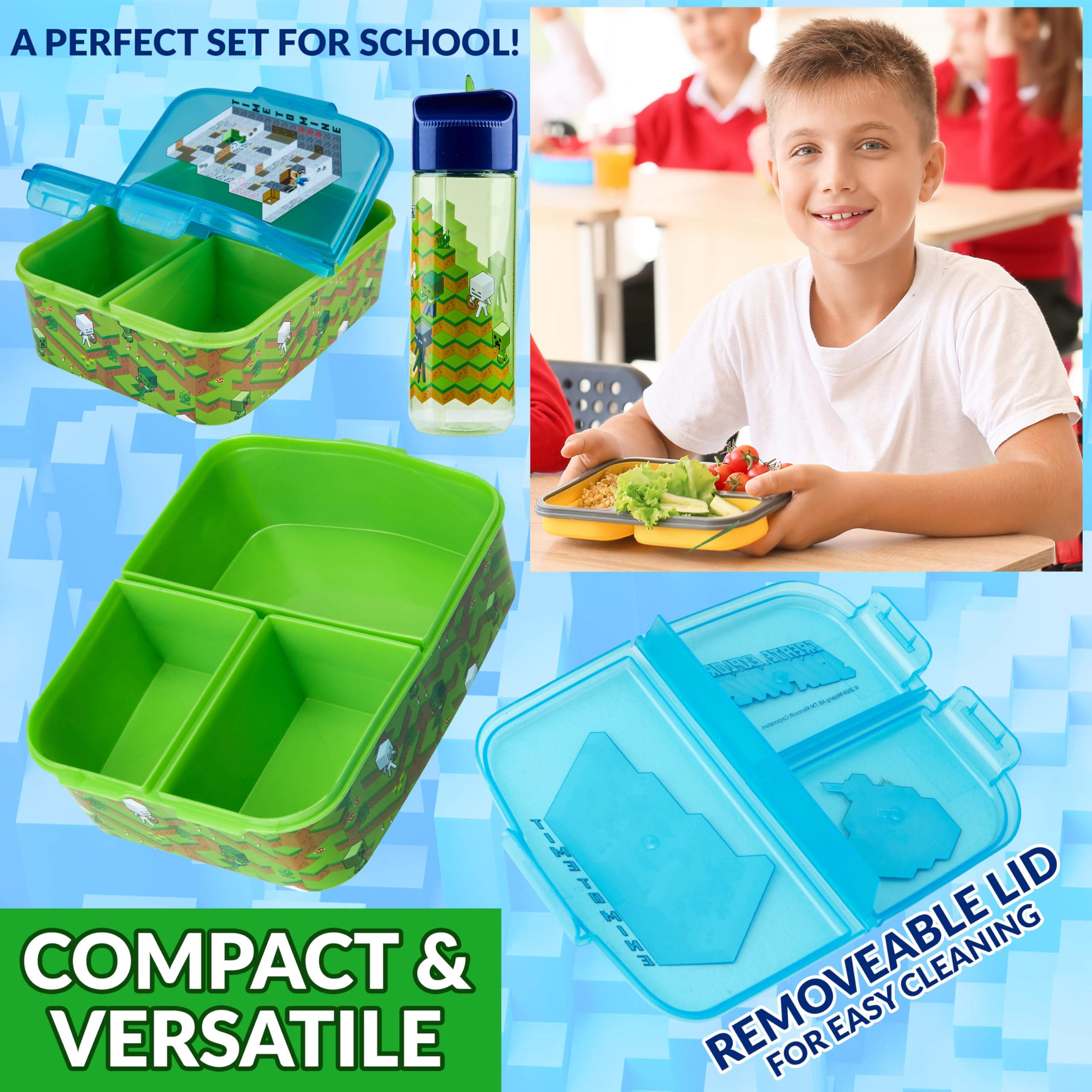 Minecraft Porta Merenda Bambino con Scomparti e Borraccia per Scuola e Gite