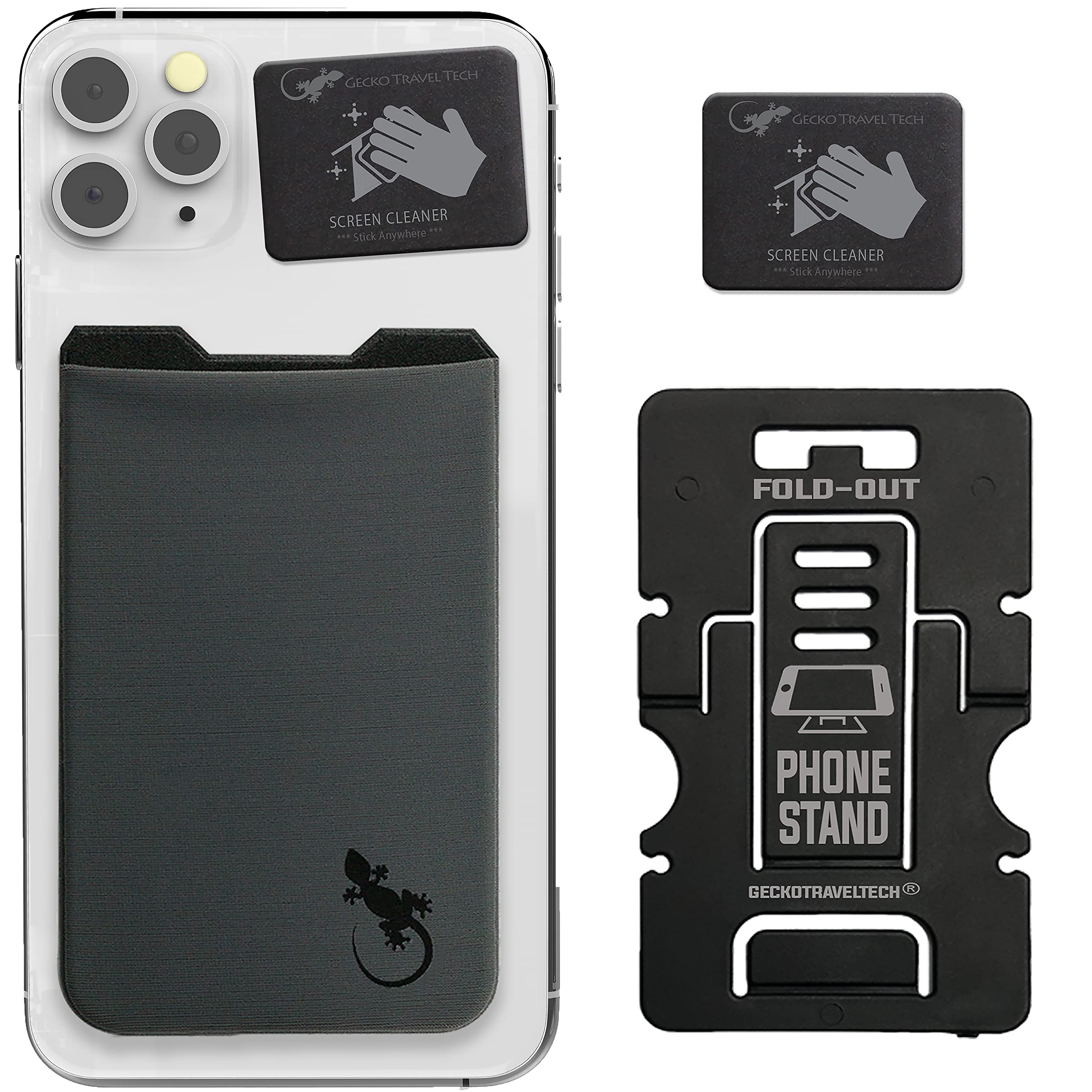 Phone Wallet - Adhesive Card Holder - Cell Phone Pouch - Stick on Lycra Pocket by Gecko - Carry Credit Cards and Cash