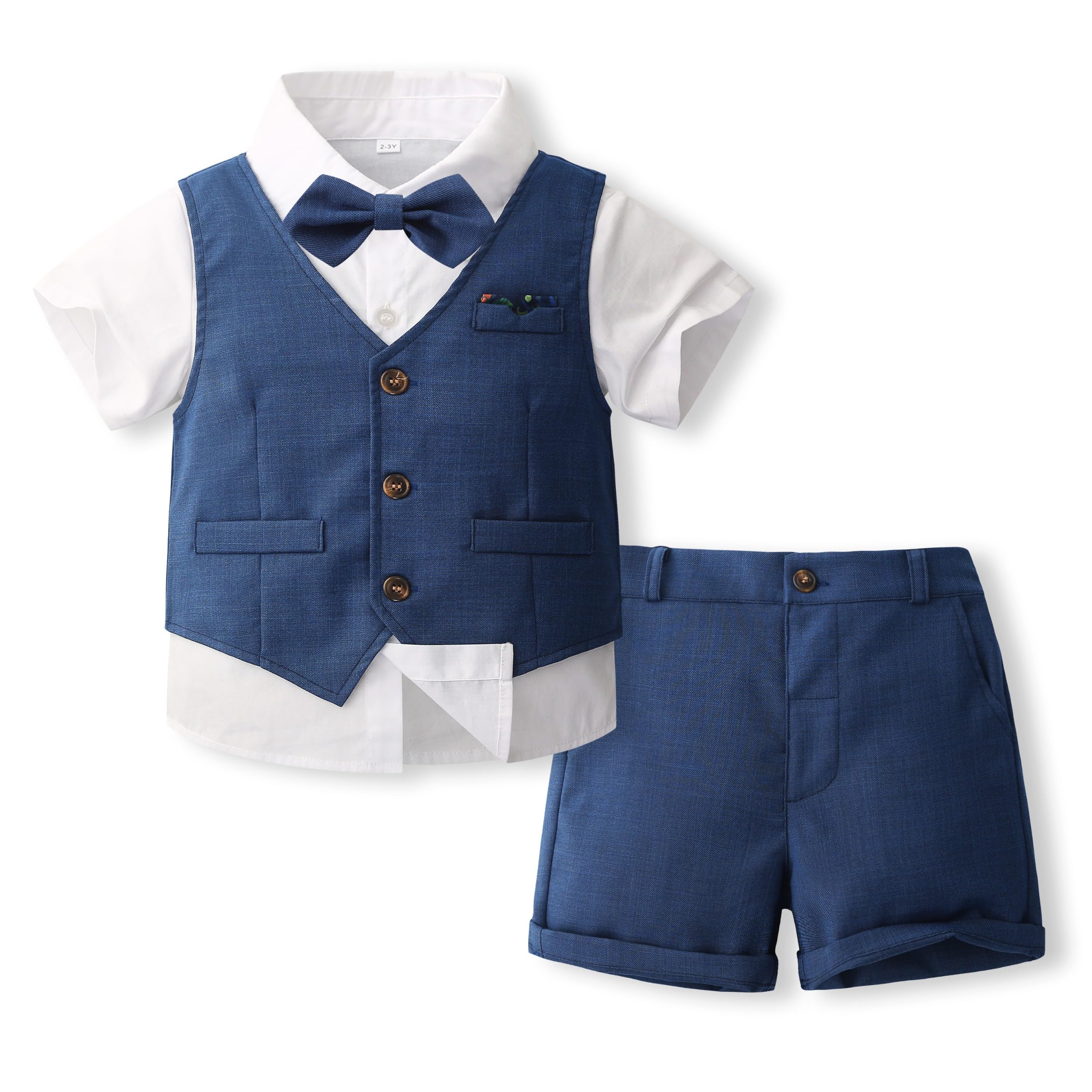 Volunboy Trajes para Bebé Niños de Boda Ceremonia, Verano Conjunto de Chaleco, Camisa, Pajarita, Shorts 4 Piezas