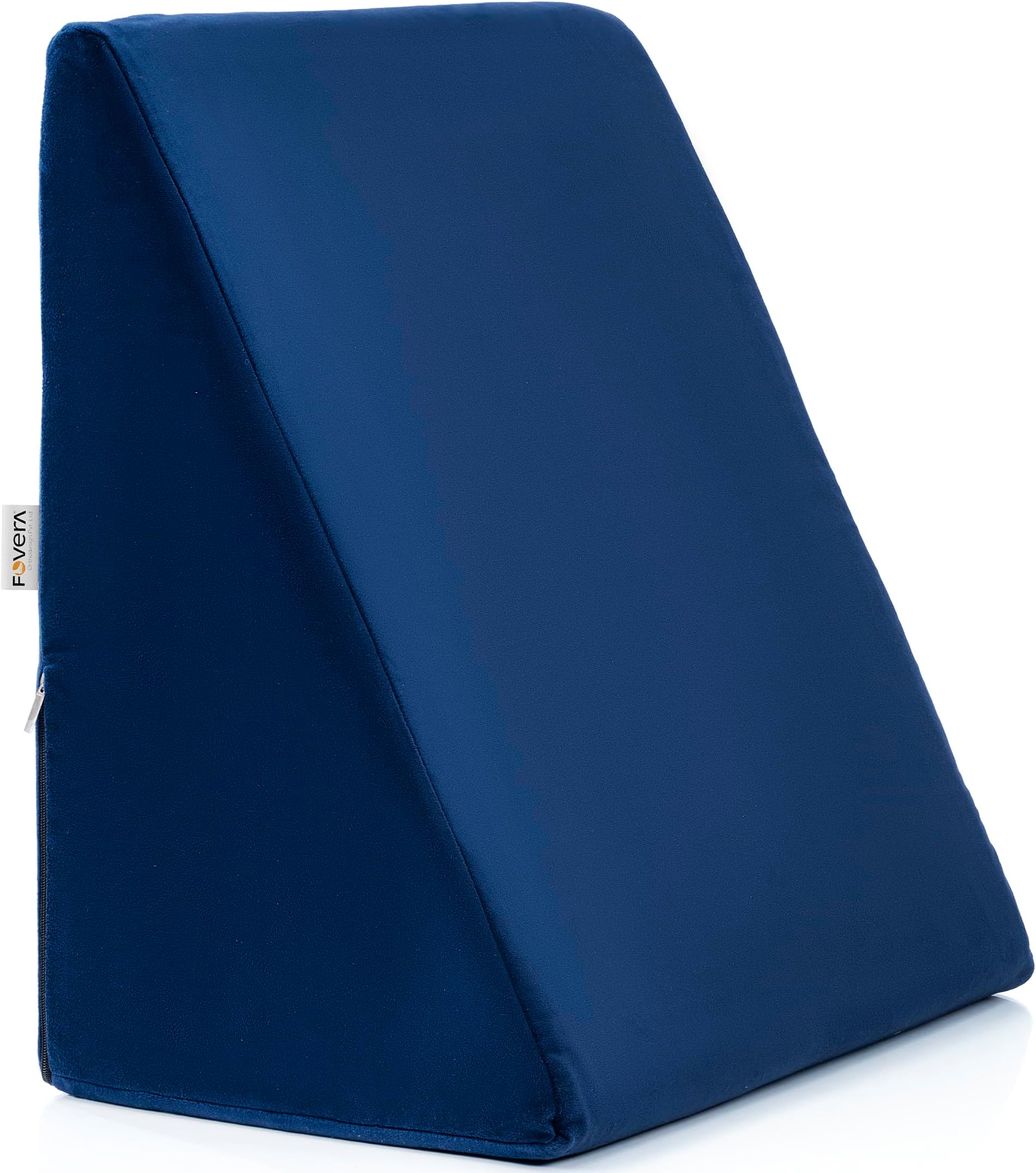 FOVERA Memory Foam Wedge Pillow | 2 Years Warranty | Bed Wedge Cushion, Orthopedic Back Support for Bed | for Acid Reflux, Snoring, GERD, Leg Elevation (Navy Blue, 18L x 17.5W x 11H Inch)