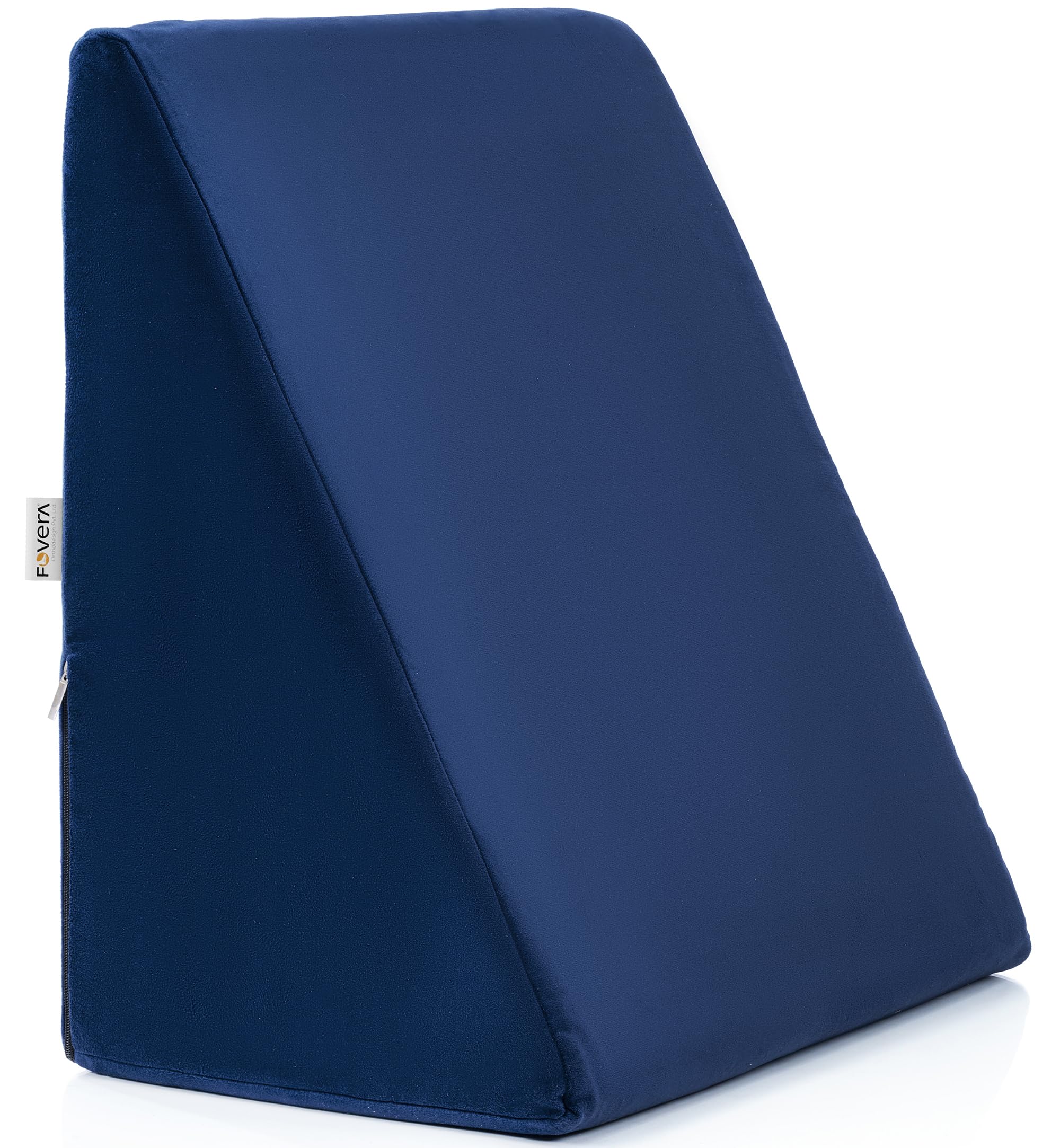 FOVERA Memory Foam Wedge Pillow | 2 Years Warranty | Bed Wedge Cushion, Orthopedic Back Support for Bed | for Acid Reflux, Snoring, GERD, Leg Elevation (Navy Blue, 18L x 17.5W x 11H Inch)