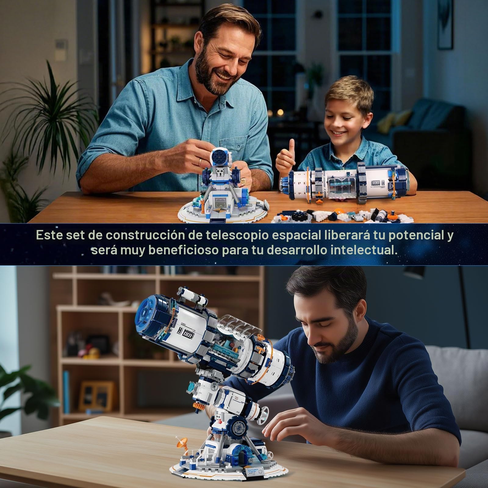 Juego de bloques de construcción telescópicos con luces, telescopio espacial, bloques de construcción, juguetes para decoración de habitaciones, regalo para adultos, niños, niñas