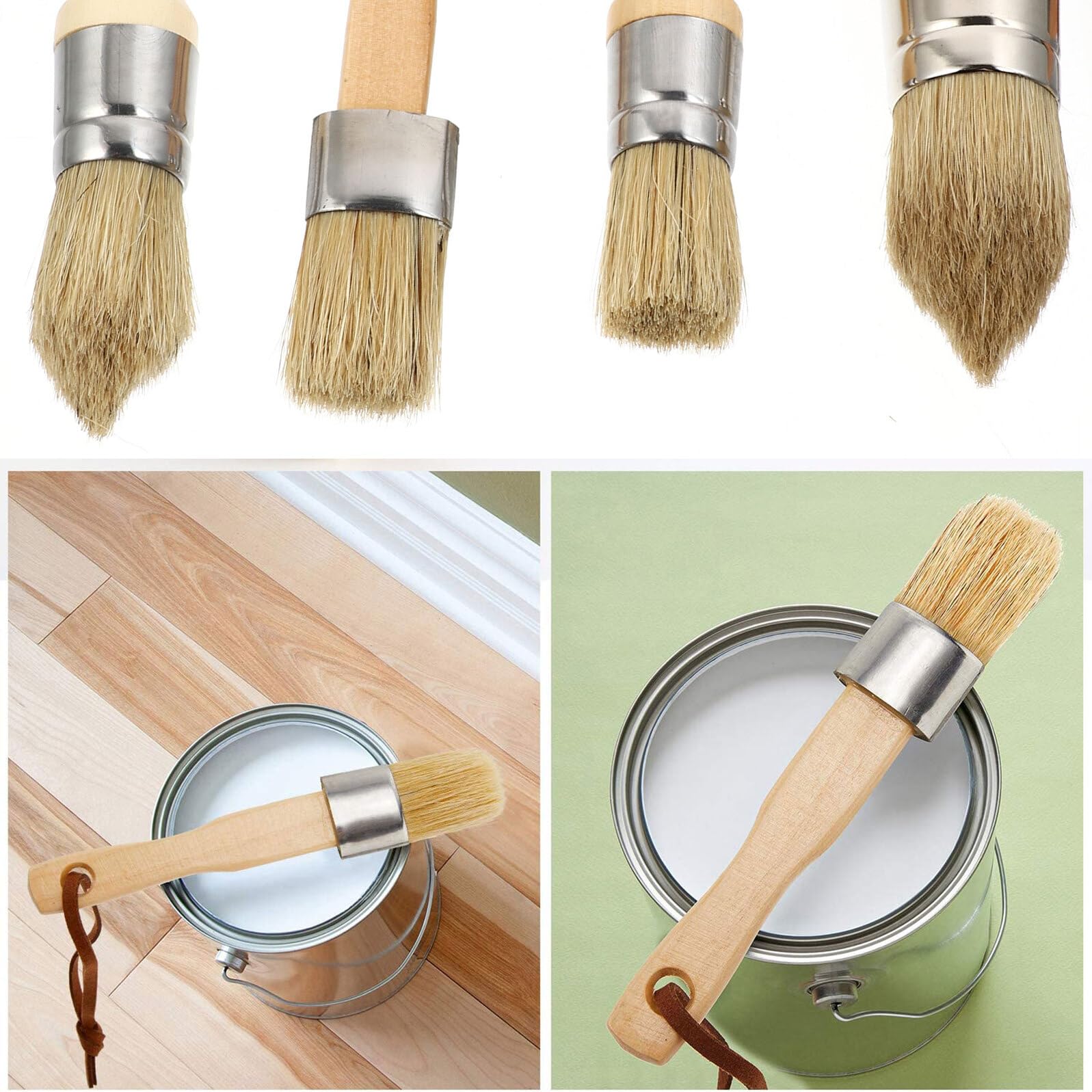ULTECHNOVO Pinceau à Dents Maison Manche en Bois et Poils en Soie de Porc, Lot de 5 Set de Set de Pièces pour Peinture sur Murs et Tables