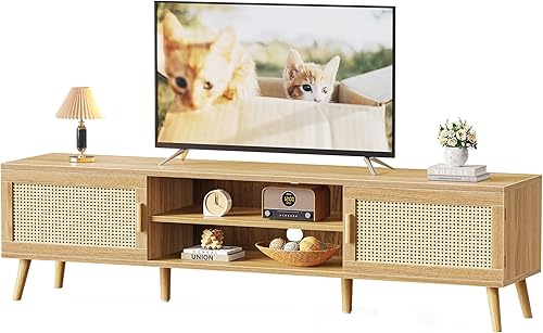Miniatura 11 de SUPERJARE Soporte de TV para TV de 65 pulgadas, centro de entretenimiento con estante ajustable, consola de TV con 2 gabinetes, consola multimedia,