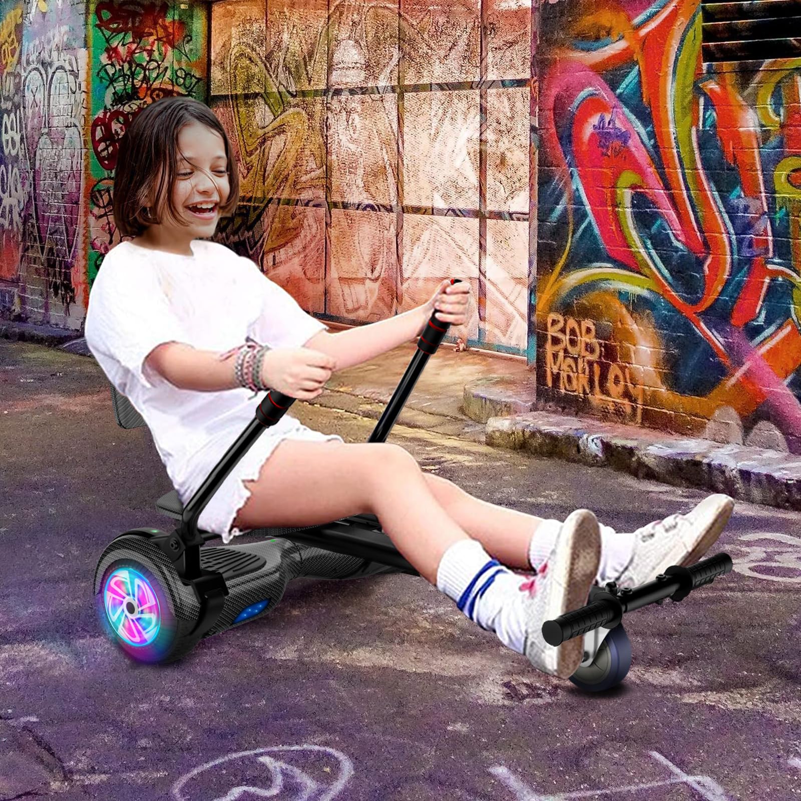 Hoverboard mit sieben, Hoverboard mit 6,5 Pouces mit hautparleur Bluetooth und farbigen Lichtern, selbstfahrender Roller für Kinder (Go-Kart inklusive)