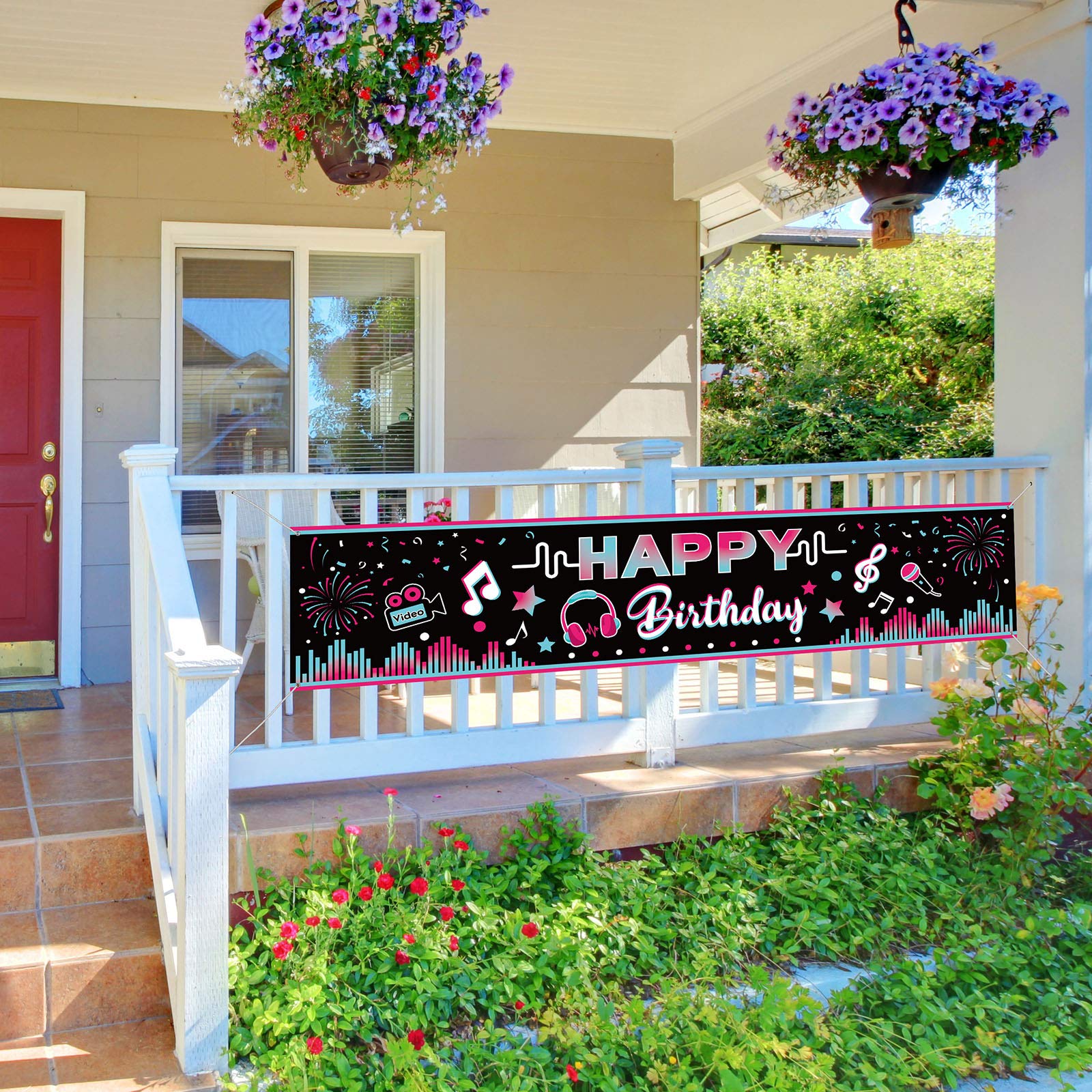 71x16 Inch Music Theme Birthday Banner - Large Fabric Party Backdrop Decor