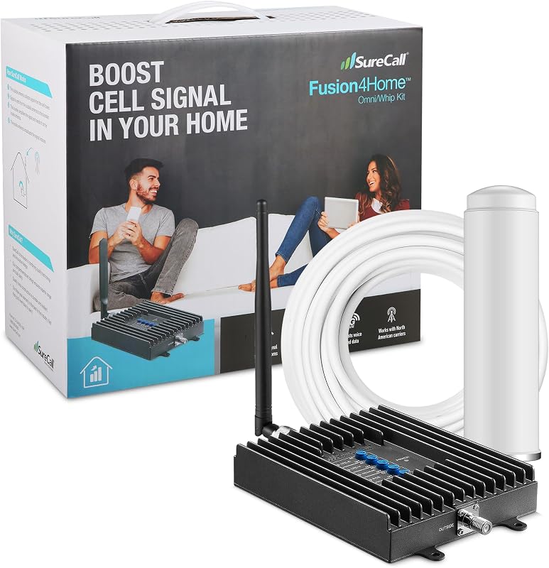 SureCall Fusion4Home Amplificador de señal de teléfono celular de hasta 2000 pies cuadrados, aumenta 5G/4G LTE, antena exterior Omni, multiusuario para el hogar y la oficina, todos los operadores, Verizon AT&T Sprint T-Mobile, aprobado por la FCC, empresa de EE. UU.