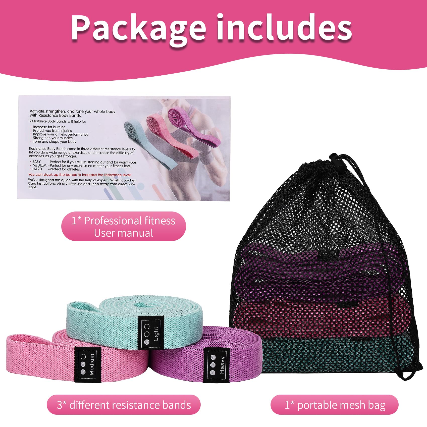 CEILIWEN Lot de 3 Bande de Résistance Fitness en Tissu avec 3 Niveaux de Force