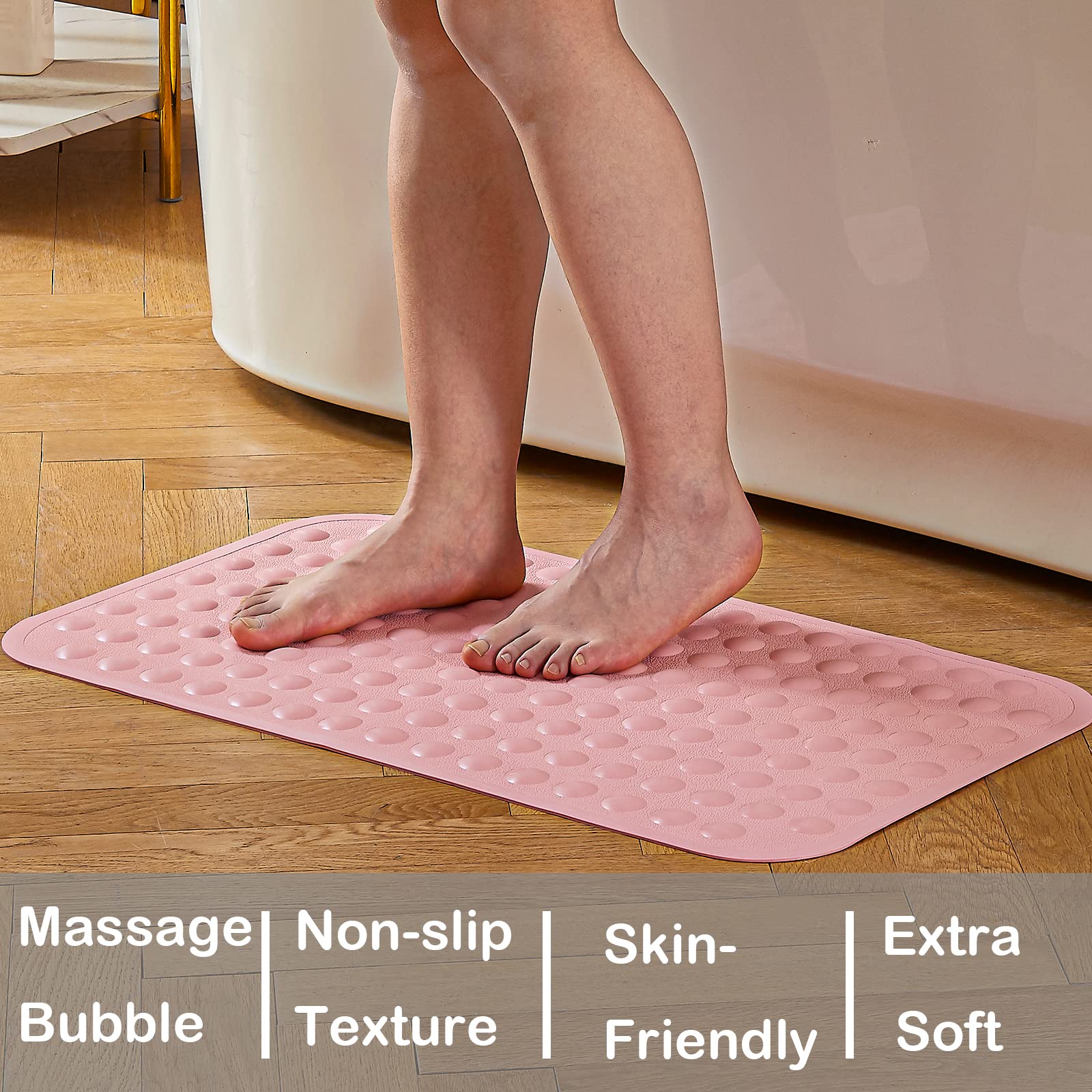 Yanzifly Alfombrilla Antideslizante para bañera, Silicona Suave y Segura, con ventosas, Antideslizante, Mate, para niños y Ancianos, no tóxica, Lavable a máquina, Color Rosa