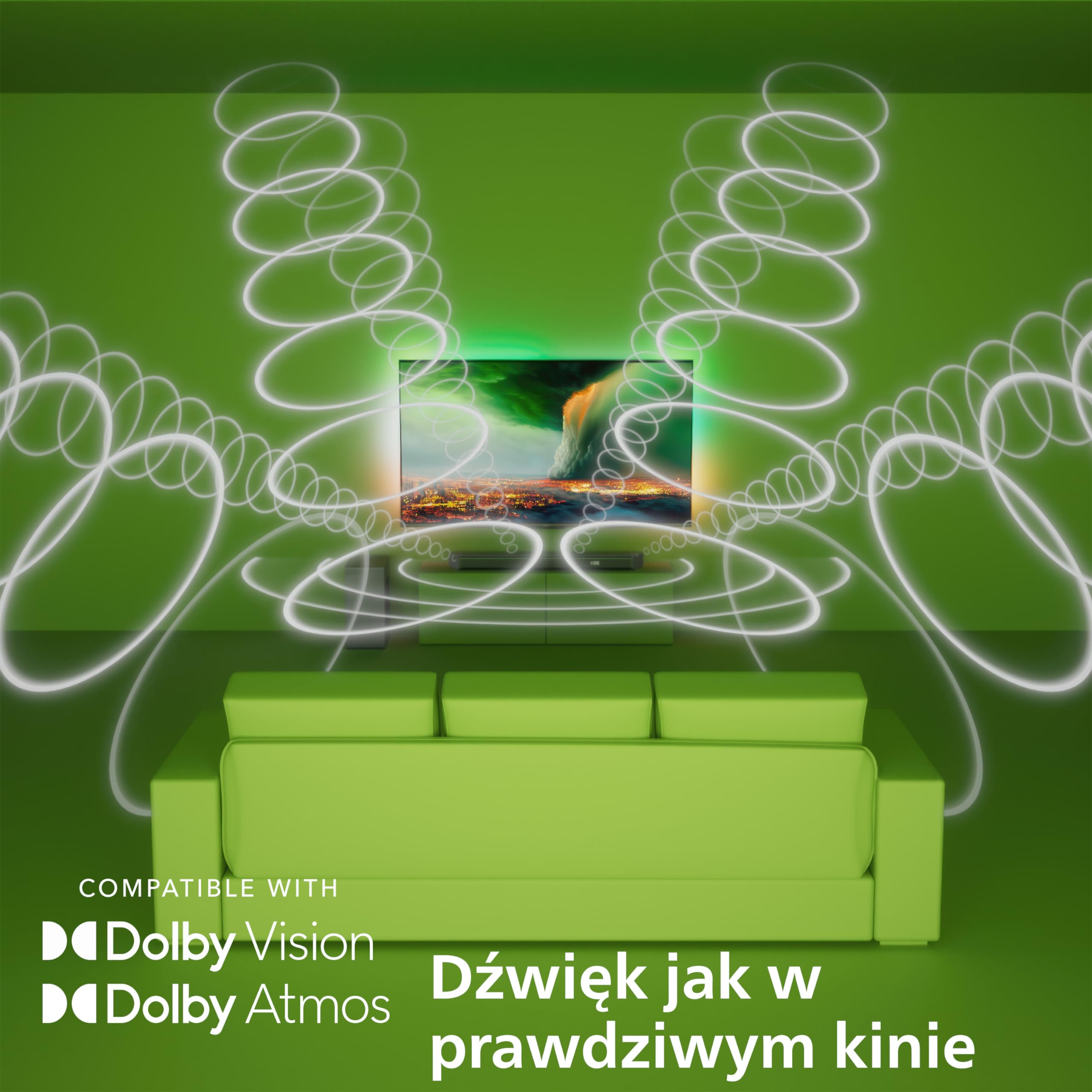 Philips TAB7908/10 Soundbar 5.1.2 z Bezprzewodowym Subwooferem | 740W | Dolby Atmos | DTS Virtual:X | Dźwięk Przestrzenny | Gotowy na Roku TV | Philips Easylink | Pilot | Uchwyt Ścienny | Czarny