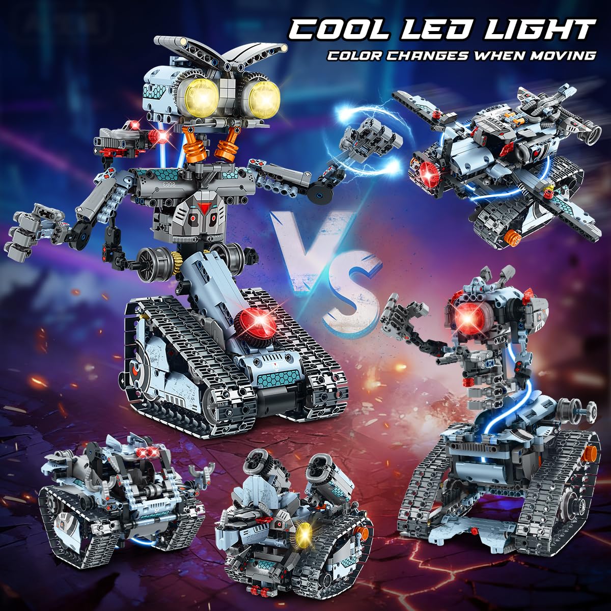 INSOON Robot Building Toy with Lights, 5 in 1 Robotic Building Set including APP & Remote Control - Image 3