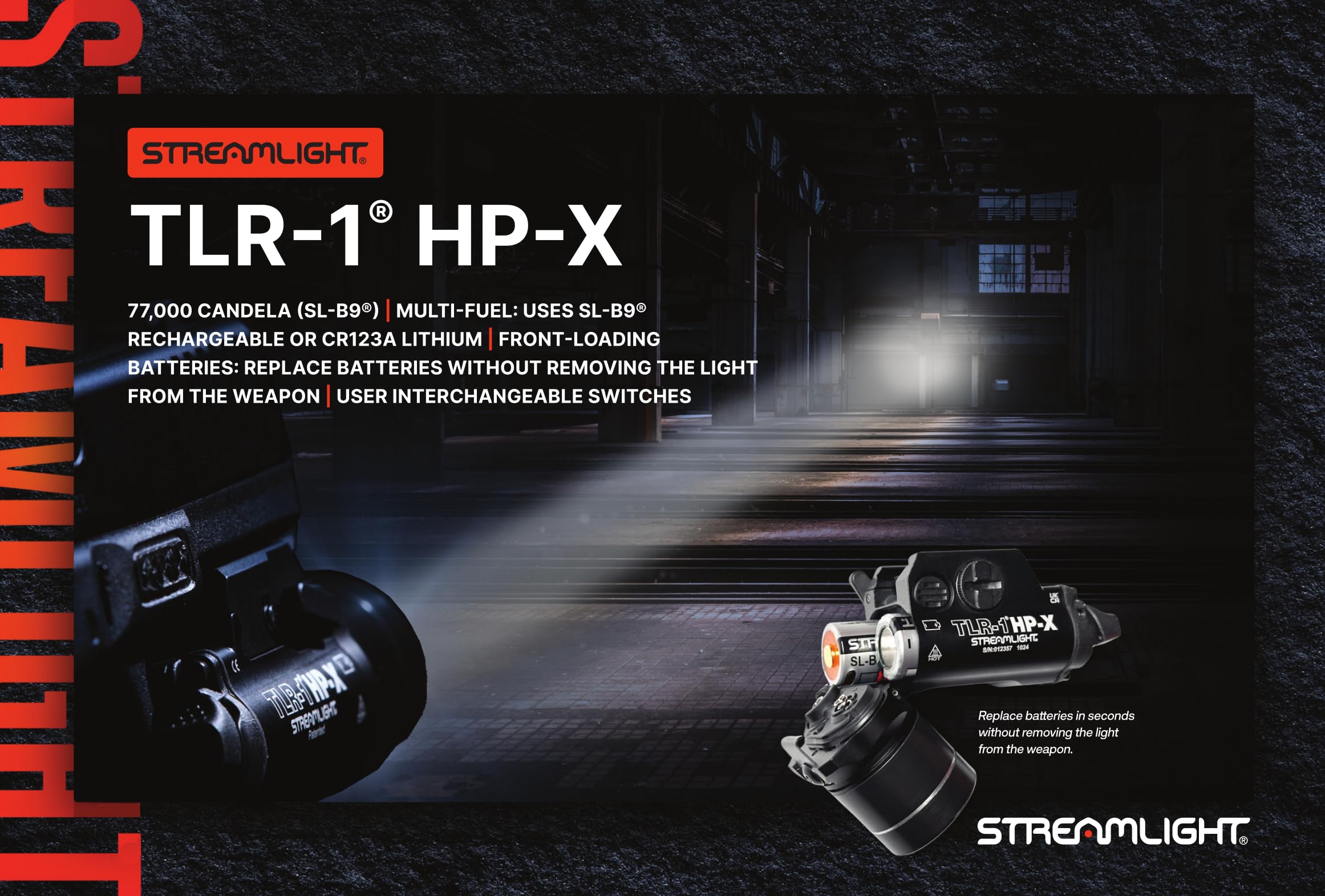 Streamlight 69167 TLR-1 HP-X 1000 lumen High Candela montato su rotaia, include chiavi di localizzazione e batterie al litio, nero