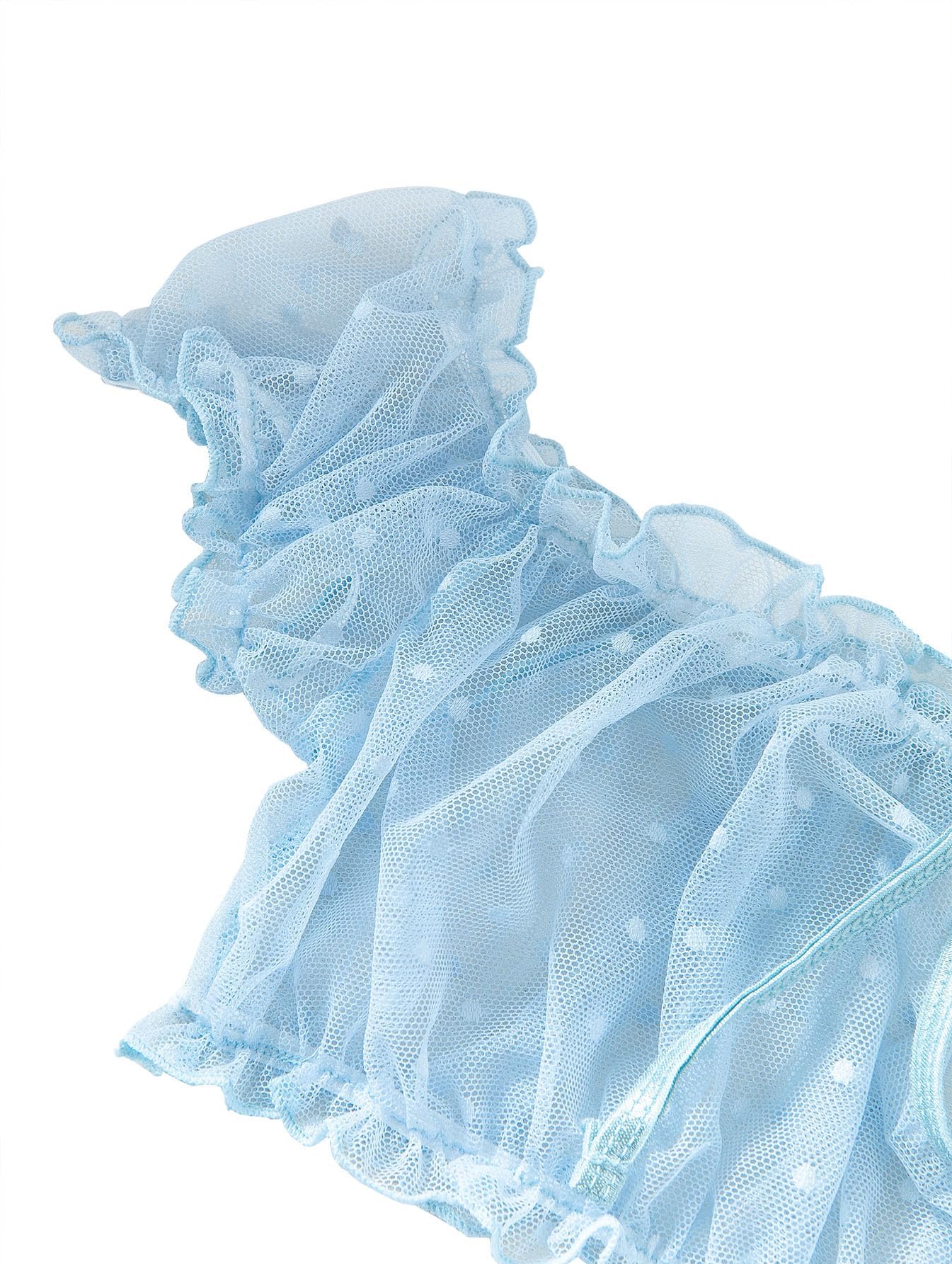 Lilosy Sexy Stretch Ruffle Tie Sheer Mesh Lingerie Set Outfits: Large Polka Dot Light Blue