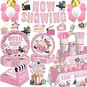 213 pcs Pink Movie Night Decorations Party Supplies Set