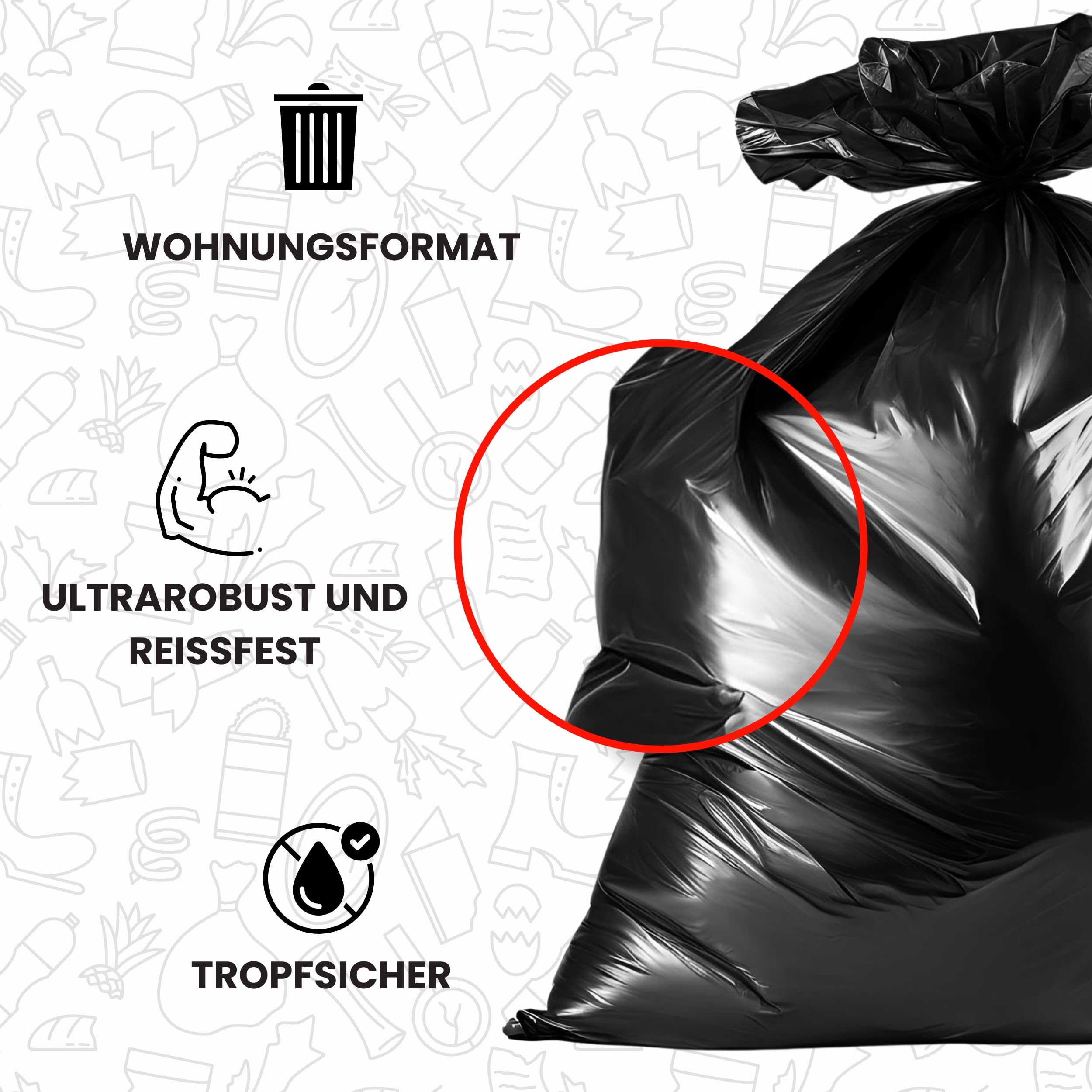 FRIO 200 große schwarze Müllsäcke, 150 Liter, Müllbeutel für Gemeinschaftsmüll, Vorratspack für Mülltrennungstonne, mit Verschlussbändern; Müllsäcke 80x120 cm, mehrschichtig, reißfest