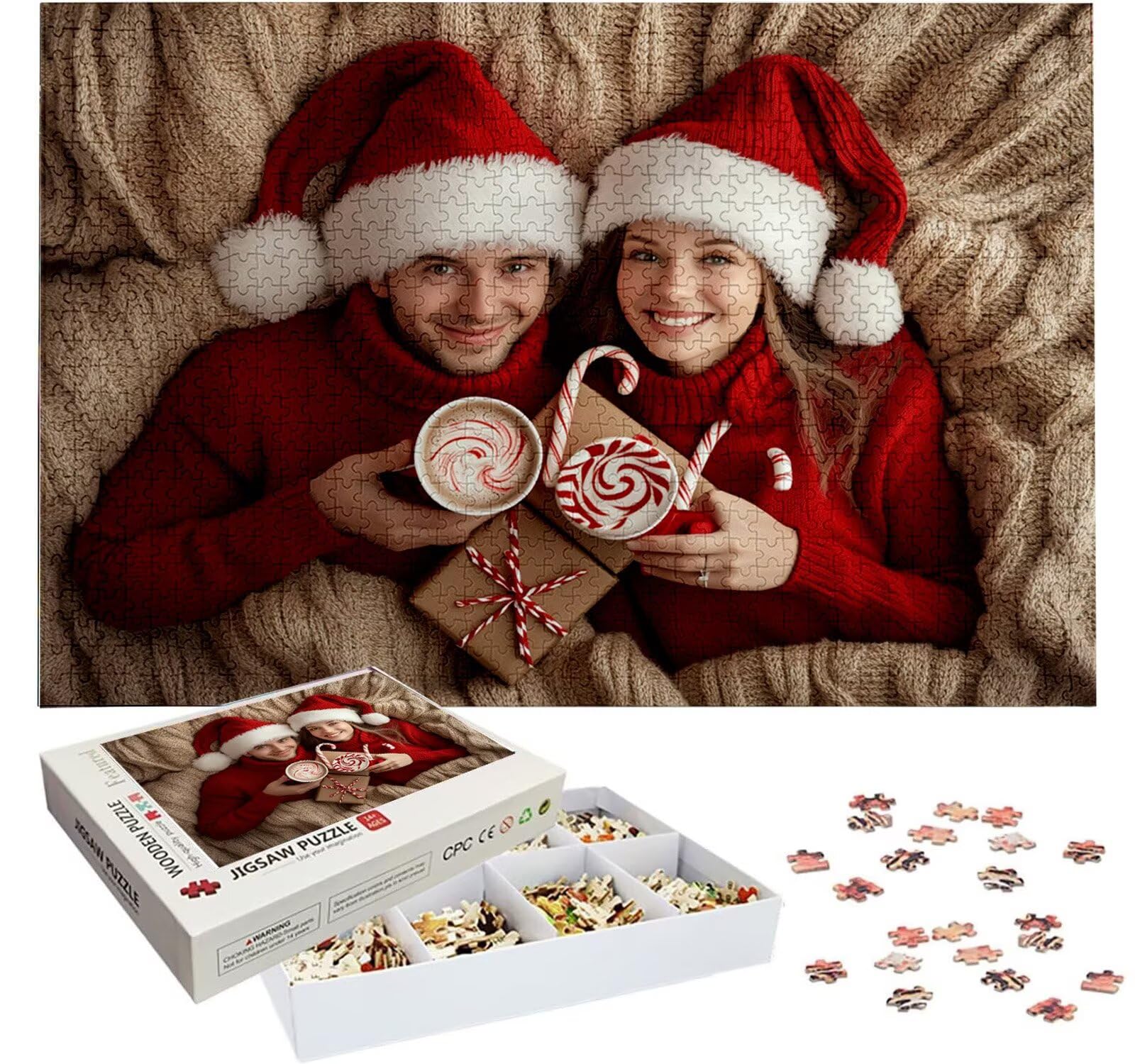 Puzzle Personalizado con Foto, Personalizada Rompecabezas Personalizado Diseña tu Logo Foto o Texto, Personalizado Navidad Halloween San Valentín Parejas Niños Familia Amigos h-2997