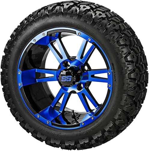 RM Cart golf cart accessories - 14" Raptor BlackBlue on 23x10-14 Sierra Classic Tires (Set of 4) fits Standard Lug Nuts