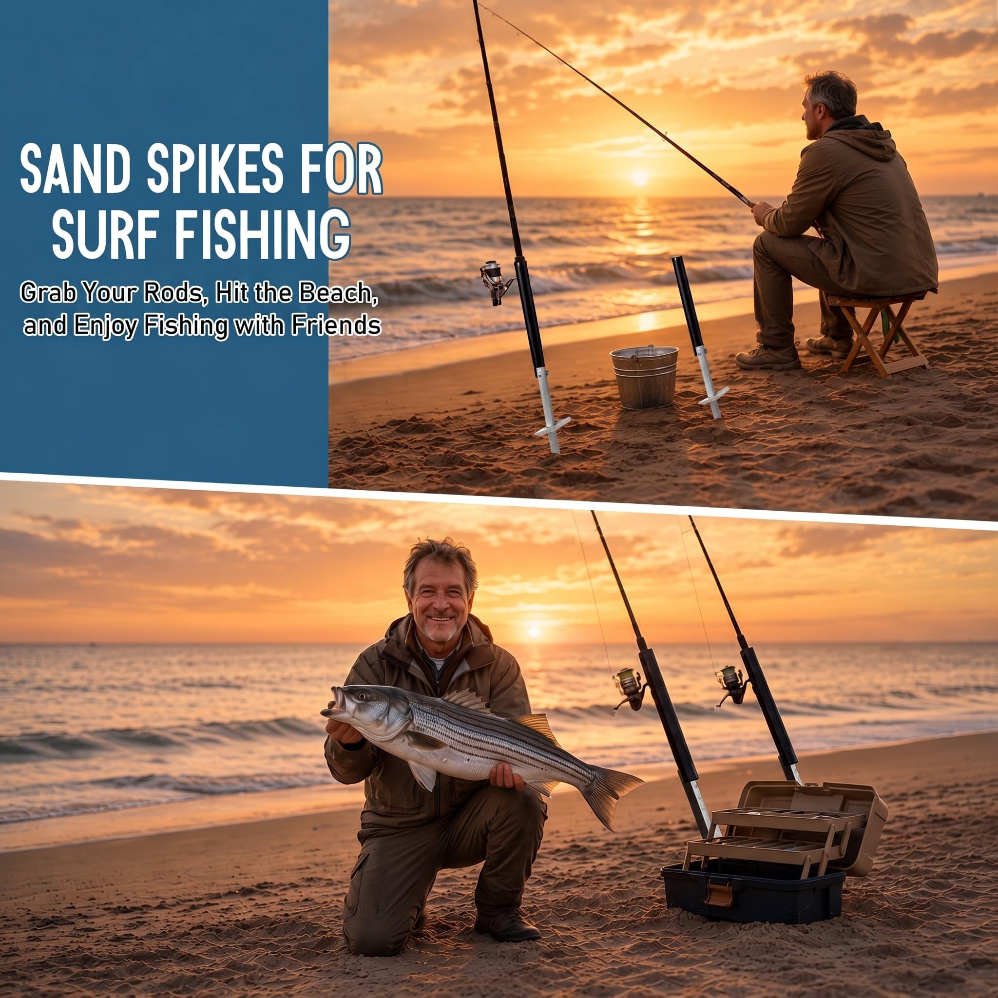 Piques de sable pour la pêche au surf, support de canne à sable avec pointe tranchante en alumine et plaque de pied soudée pour un soutien stable de la plage et du rivage, assemblage sans outil pour
