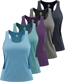 Real Essentials 5 Pack Women's Dry Fit Tank Tops Sleeveless Athletic Workout Gym Yoga