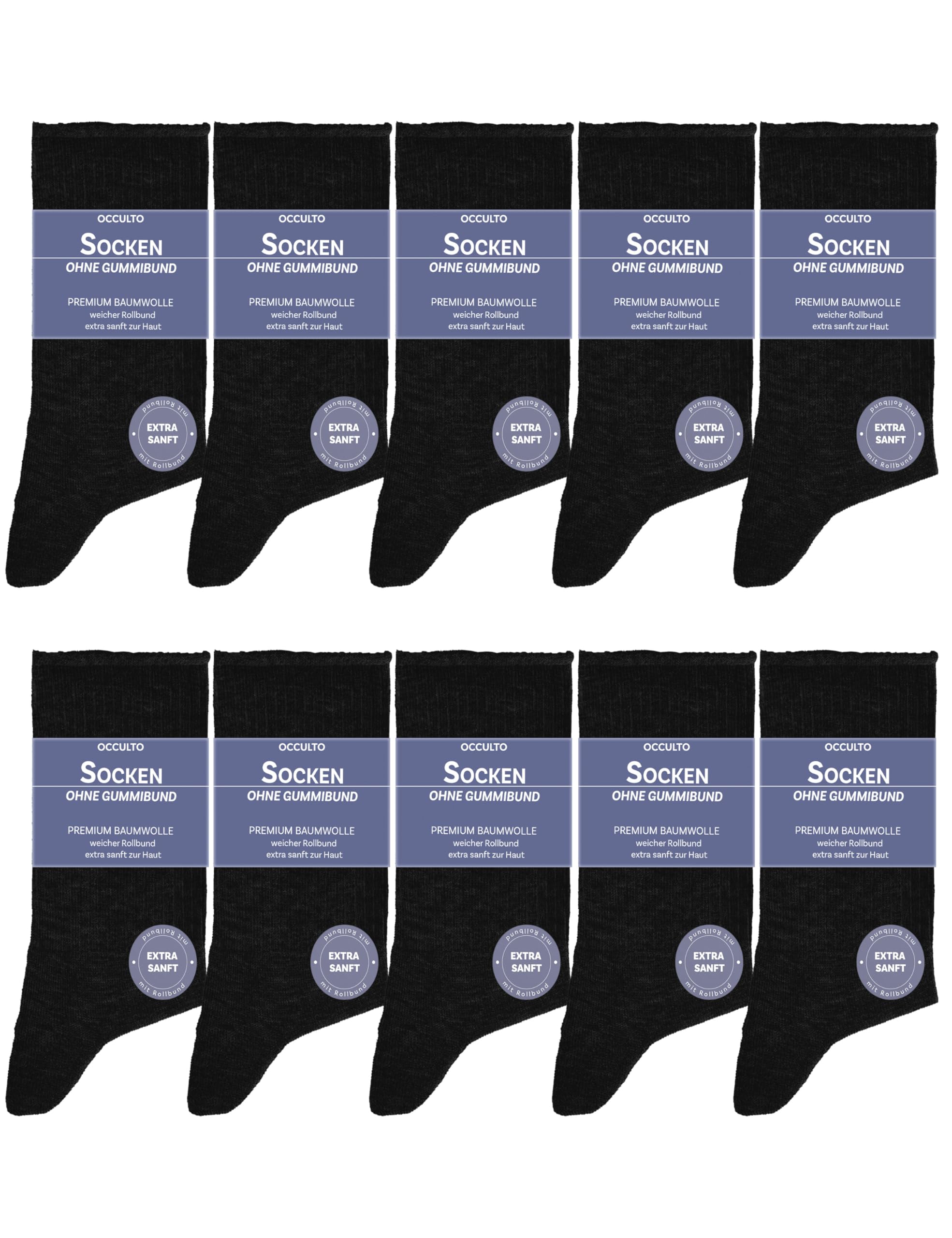 Occulto Herren & Damen Socken ohne Gummibund 10er Pack (Modell: Velano)