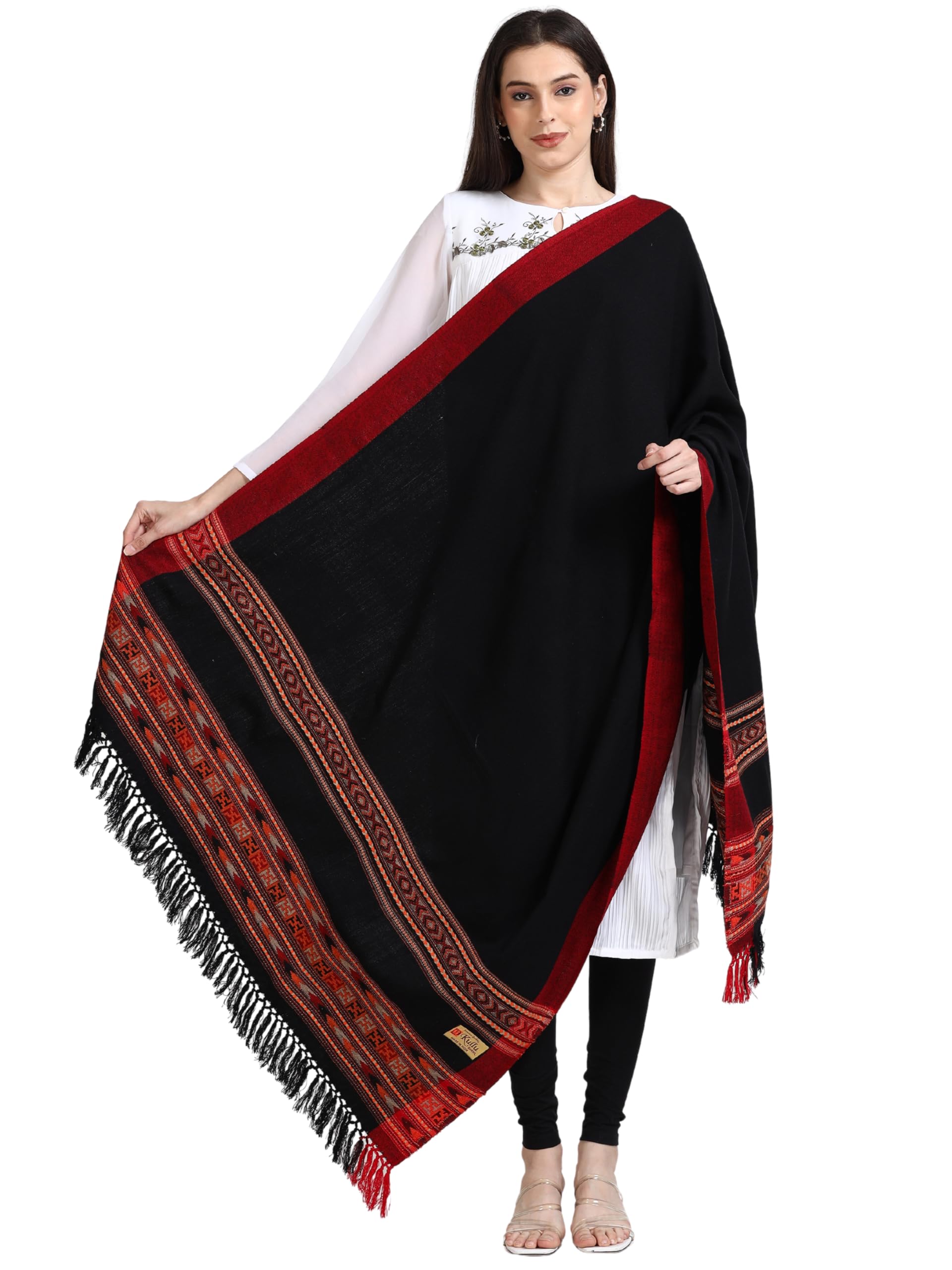 Bunkaar Handwoven Woolen Shawl for Women with Kullu Border-image-5