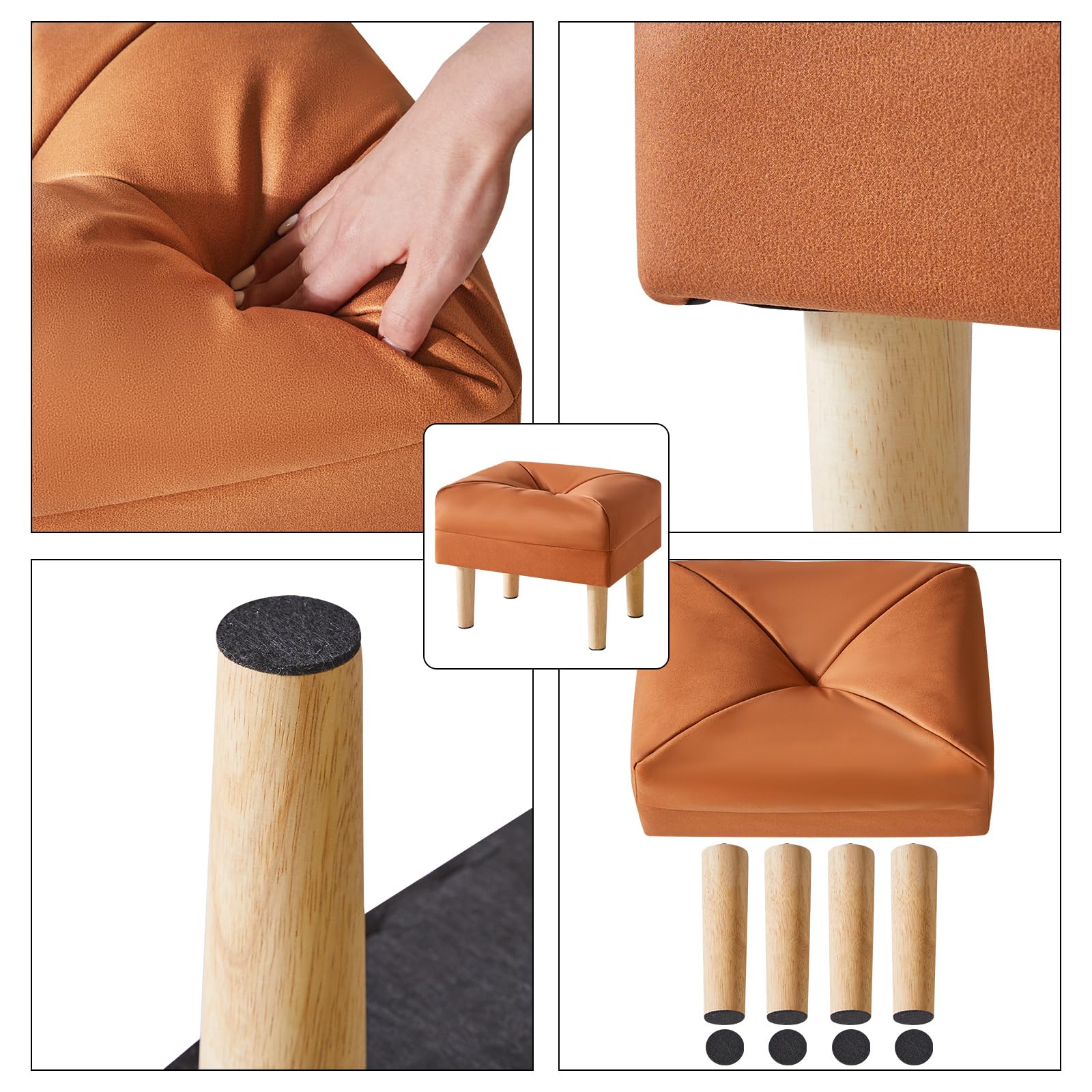 YMYNY Ottomano, Pouf Couch Sgabello, Pouf Poggiapiedi, Materiale Del Tessuto Tecnico, Sgabello Basso in Legno, Piccolo Sgabello Imbottito per Soggiorno e Ingresso 40 x 29 x 32CM Arancione HBD040J