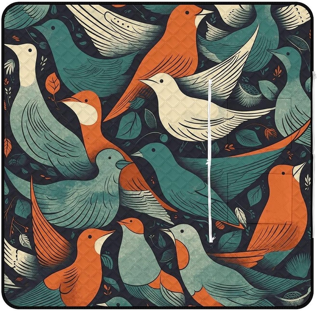 Flock of Birds Picnic Blanket with Zipper Water Resistant Sand Free Picnic Mat Washable Foldable Easy Carry Beach Blanket for Lawn Beach Hiking Camping