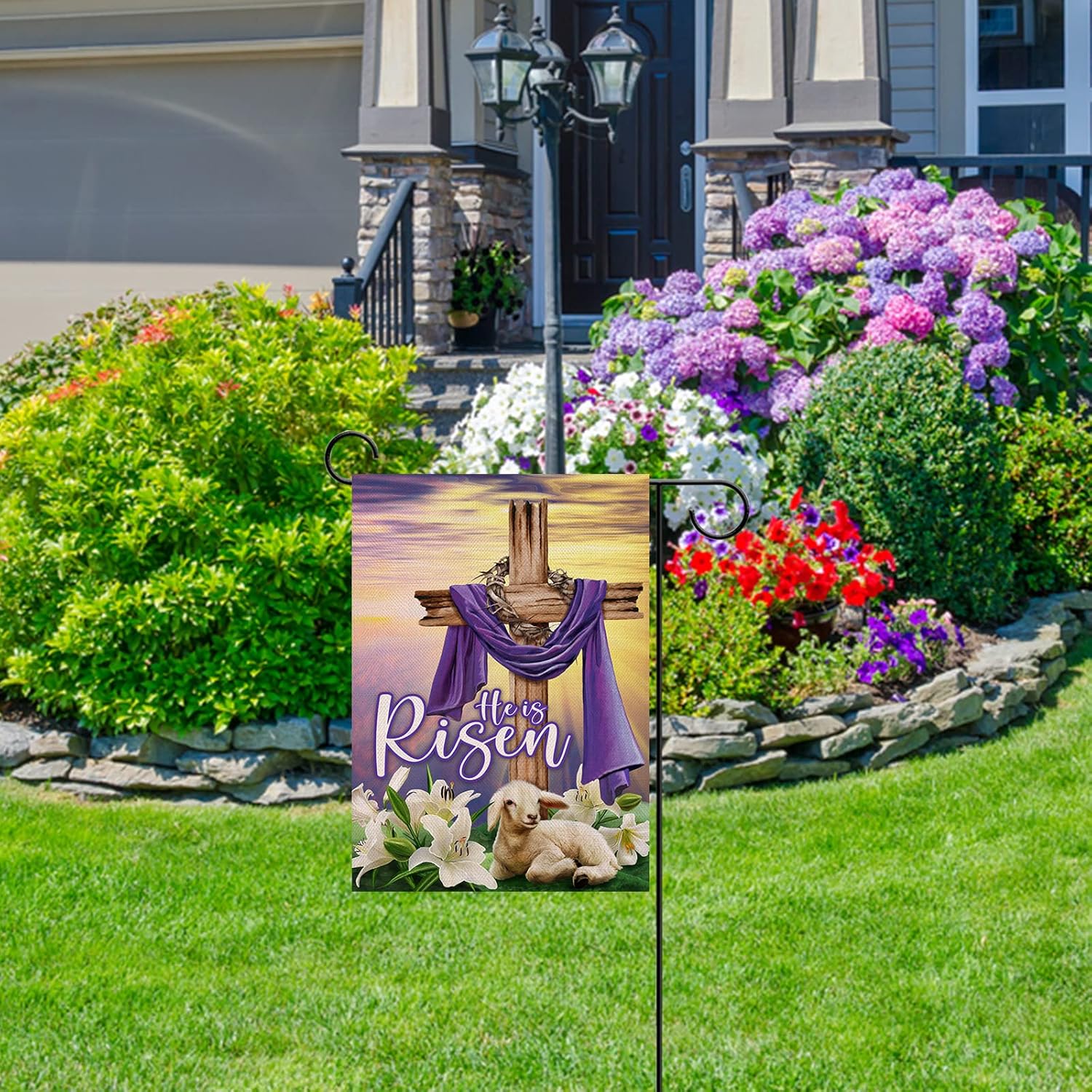 Artofy Christian Easter He is Risen Home Decorative Garden Flag, Religious Cross Lamb Lily Flower Faith House Yard Outside Decor, Spring Farmhouse Outdoor Small Burlap Decoration Double Sided 12 x 18 - Image 7