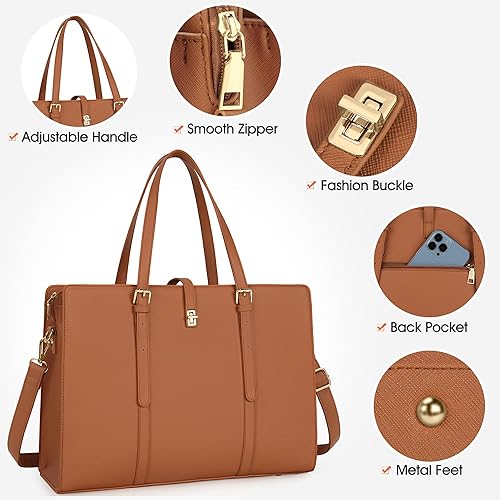 Miniatura 3 de Bolsa de cuero para laptop de 15.6 pulgadas para mujer, bolsa de mano impermeable para mujer, bolso de hombro para computadora