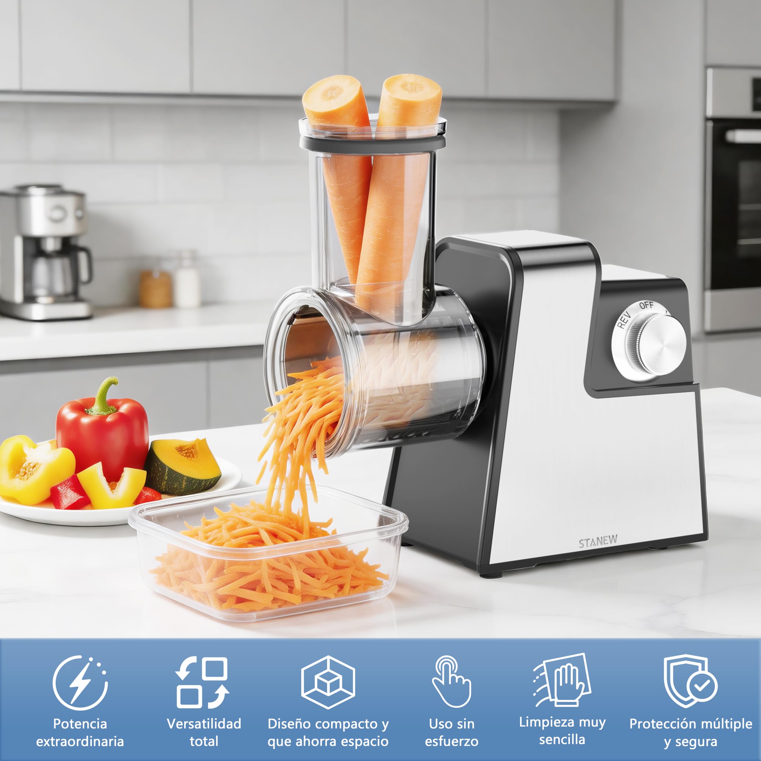 Picadora de carne eléctrica de 2500 W profesional con 5 cuchillas inoxidables, multifuncional, rallador, accesorio completo, diseño compacto para preparaciones caseras