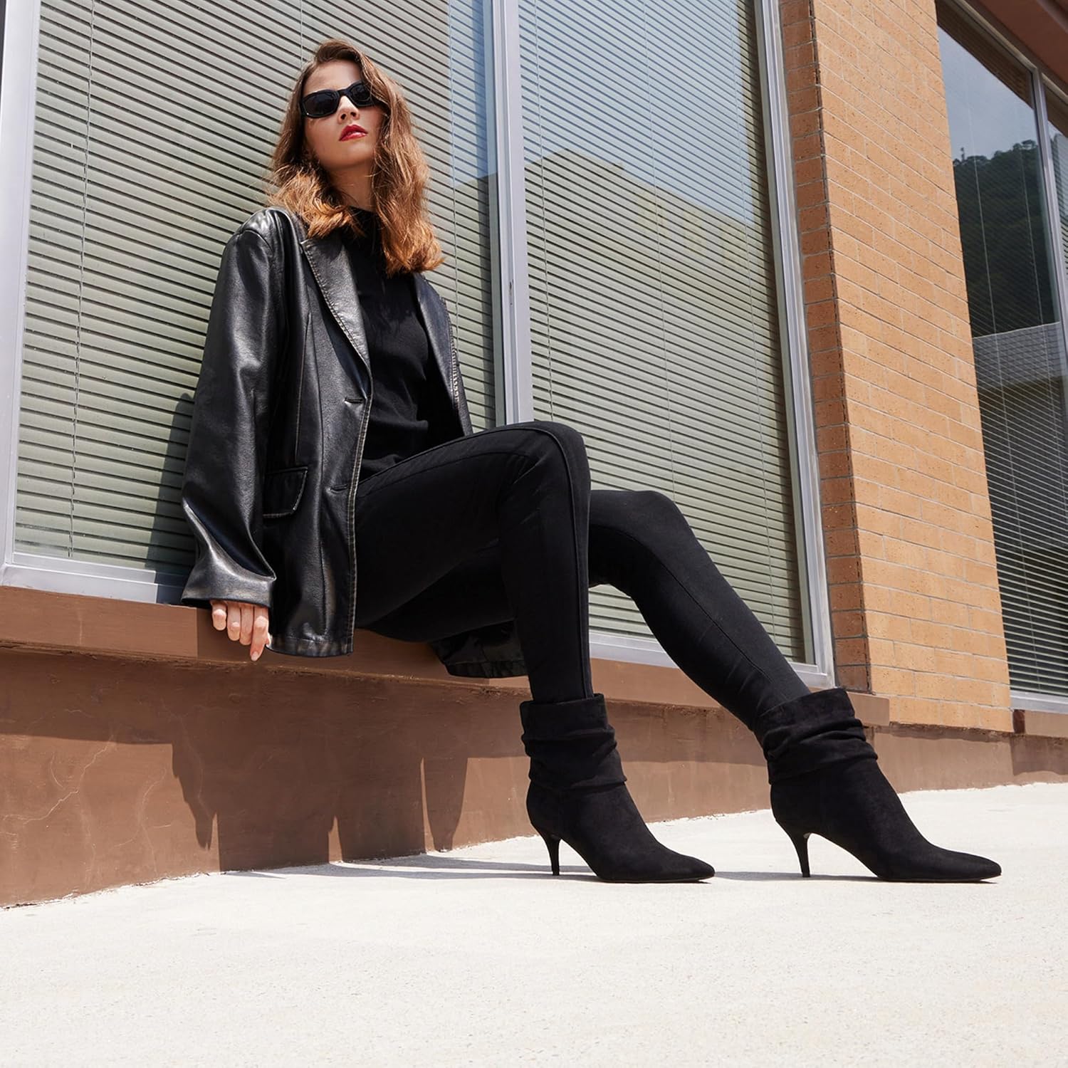 CosyFever Slouch Ankle Boots for Women, Pointed Toe 2.6 Inch Mid Stiletto Heel Booties,Ruched Dress Booties for Date Night,Party & Evening Outfits - Image 3