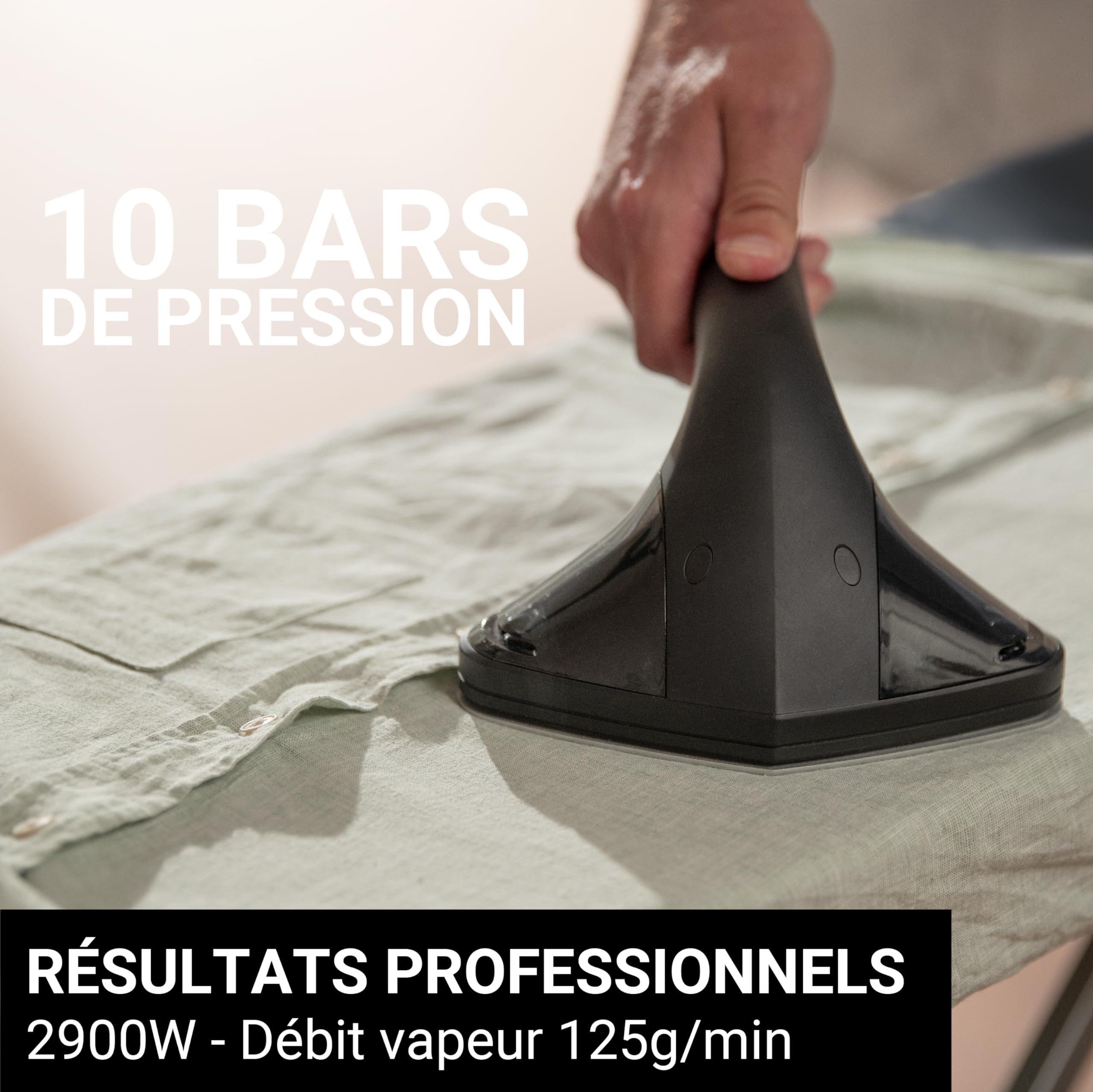 STEAMONE -Steamer Professionnel Defroisseur vapeur 2900W 125g/min 10bars -Fer à repasser Vertical et Horizontal Autonomie 90min (2500ml) -Élimine 99,99% d'Impuretés -Prêt en 120s -Câble 3m -SteamCube