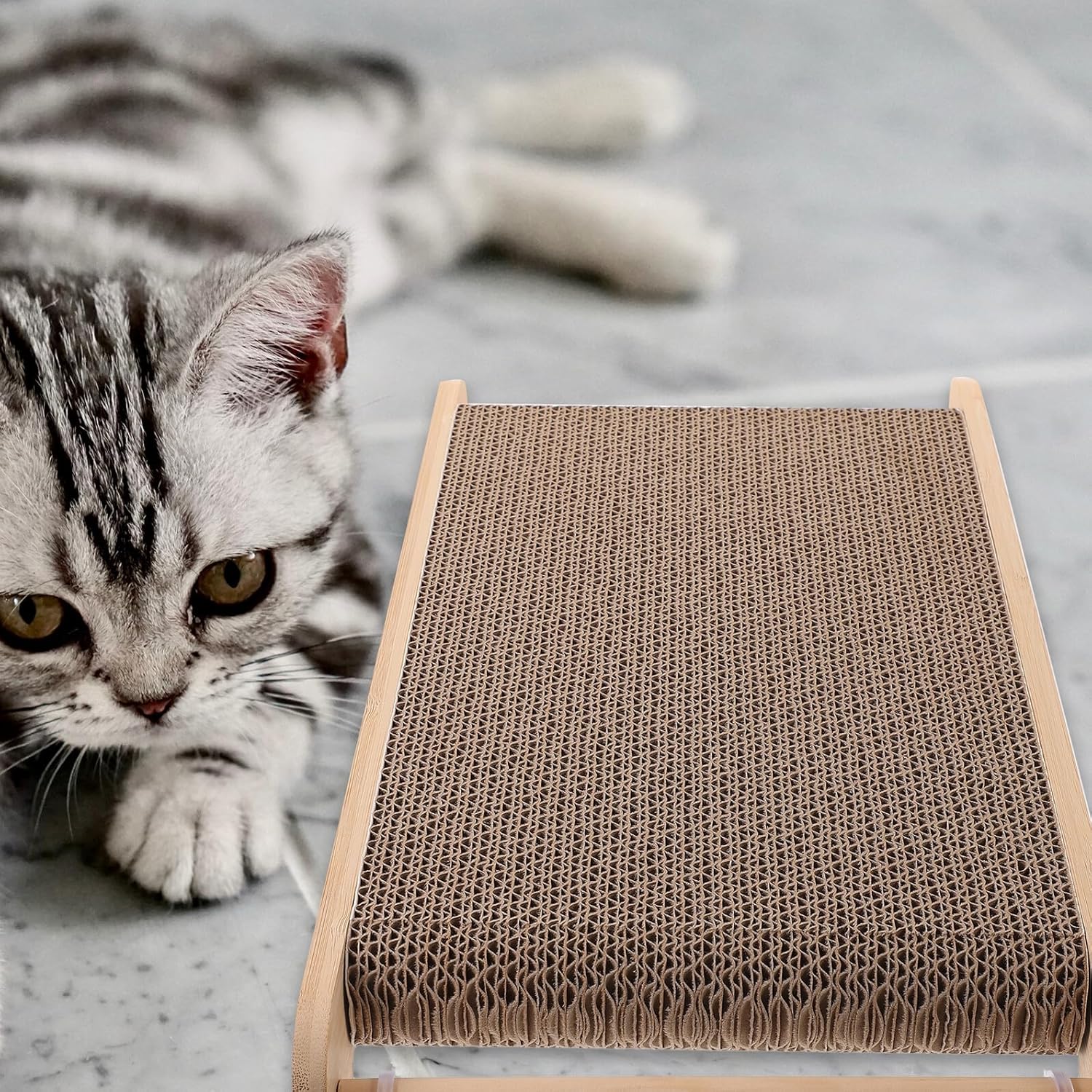 PRETYZOOM Large Cat Scratching Board and Corrugated Cat Bed with Wood Frame for Furniture Protection Suitable