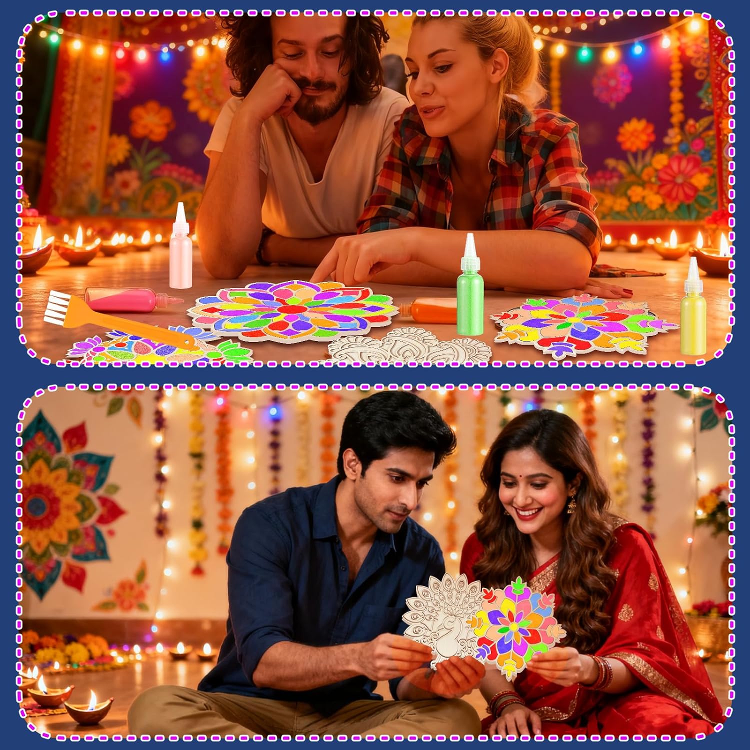Ertyjikg 5 PCS Wooden Diwali Floral Rangoli Mat Art Kits DIY Diwali Mandala Sand Fill Rangoli Template Rangoli Decorative Boards for Indian Traditional Festival Home Decorations