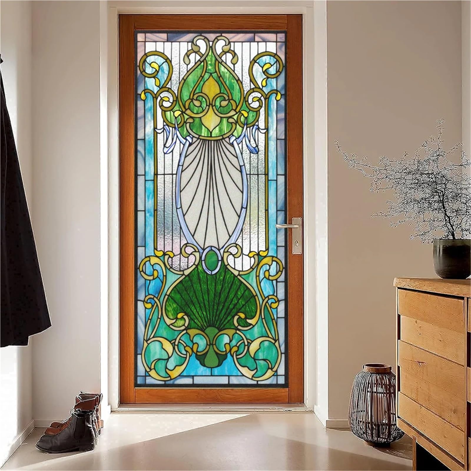 Fensterfolie PVC-Sonnenschutzfolie, klebstofffrei, Vintage-Muster, Milchglastür-Tönungsfolie für Dekor(80cmx180cm)
