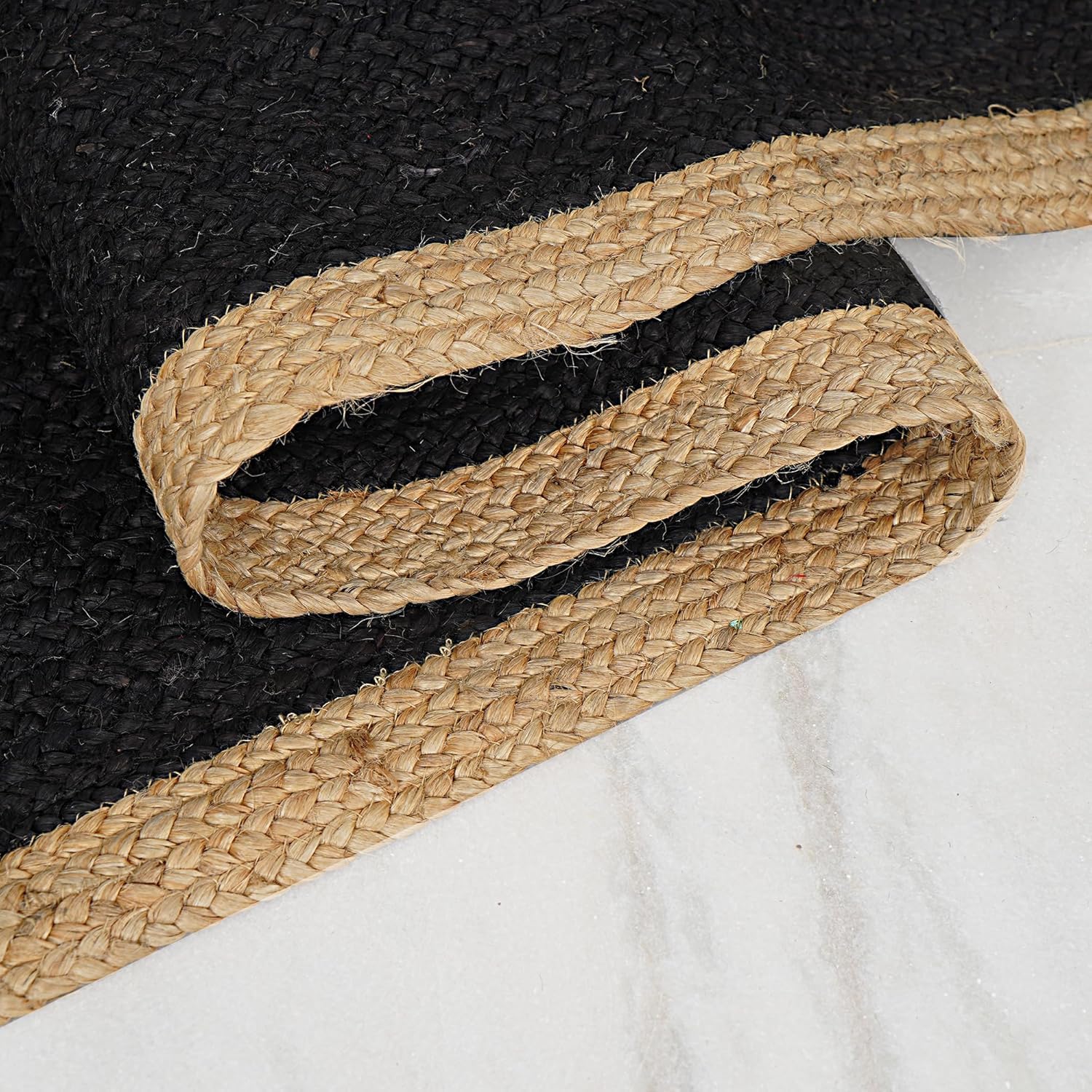 Runner da tavola in iuta nero con beige, 35 x 183 cm, decorazione indiana intrecciata a mano, decorazione per tavolo da pranzo, cucina, tavolino da caffè, decorazione bohémien