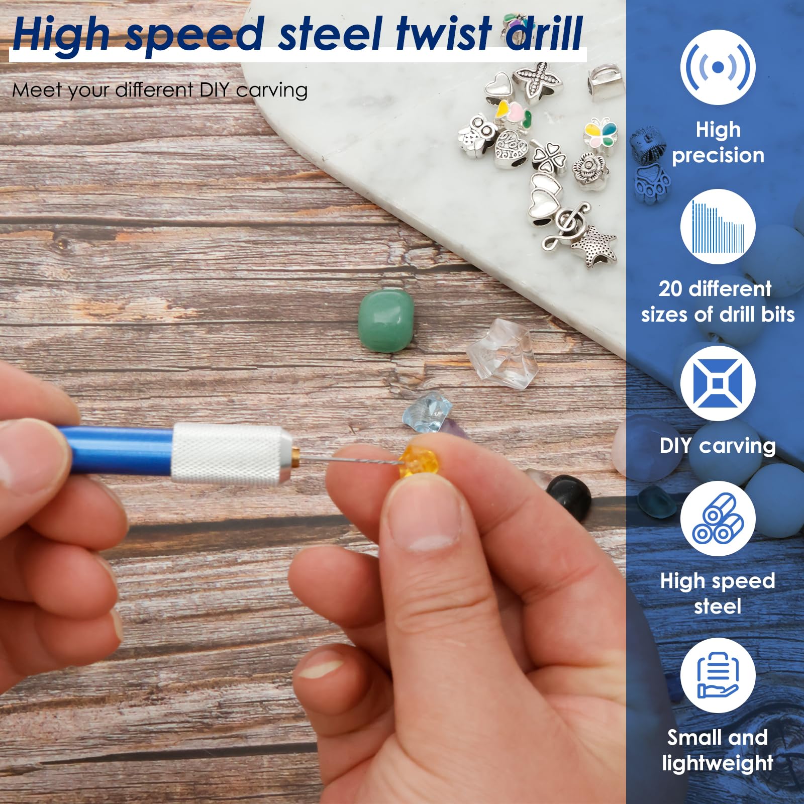 21 Pcs Pin Vise Hand Drill Set, High Speed Steel Twist Drill Bits with Mini Pin Vise and Box, Imperial Micro Drill Bit Set for Jewelry Bead Making Woodworking Drilling Home and Electronic Repairing