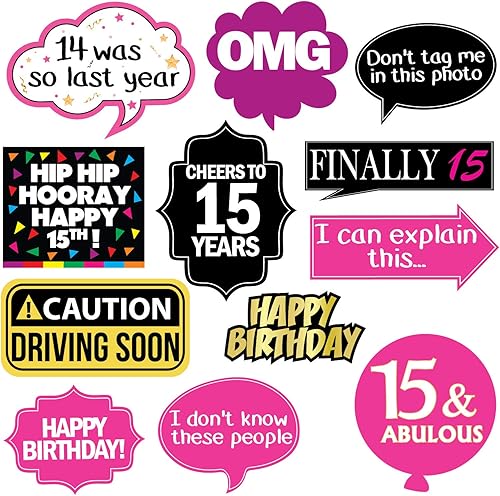 Miniatura 3 de Accesorios para fiesta de cabina de fotos de cumpleaños número 15, 40 piezas, suministros divertidos para fiestas de cumpleaños para niños,