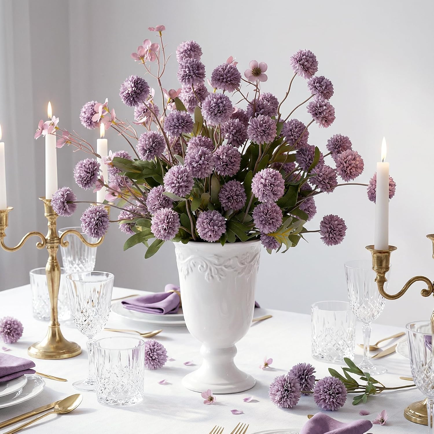 8PCS Purple Fake Flowers Artificial Chrysanthemum Faux Mums Matching 2PCS Rose Red Daisy Faux Flowers for Vase Fall Long Stems Flower Silk Flower for Home Decor Wedding Decor,20.5In (No Vase)
