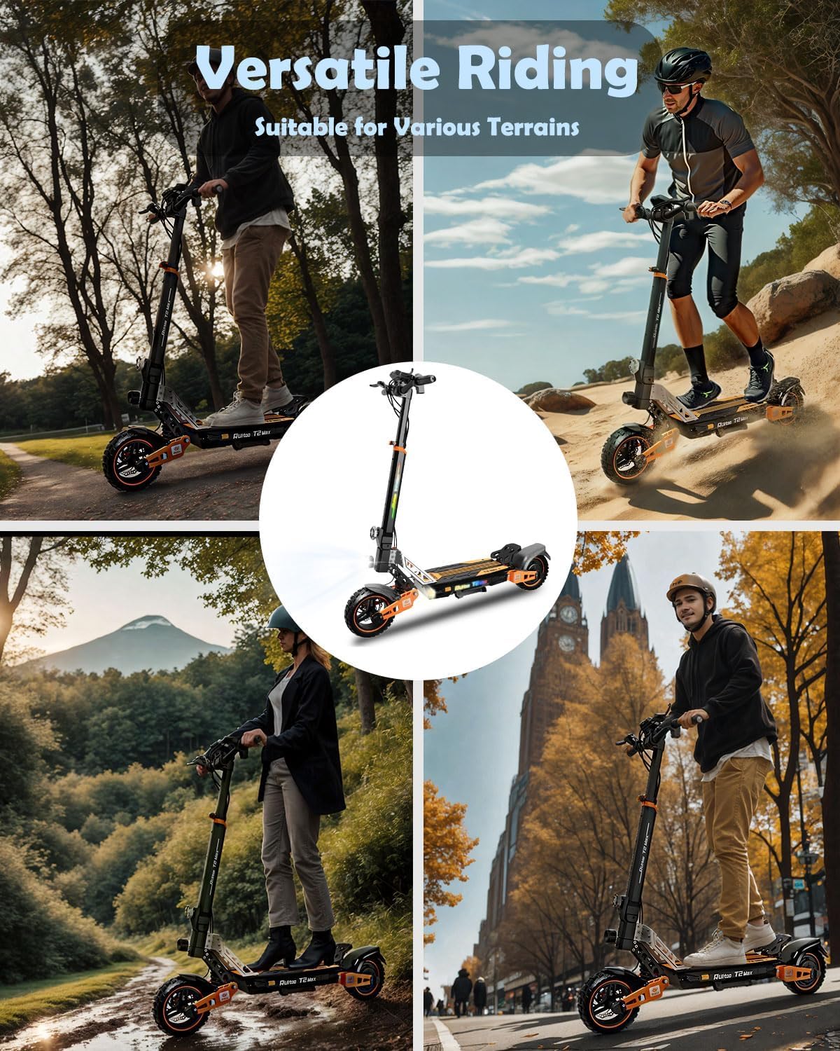 T2 Max Trottinette Électrique, Autonomie Max 55KM, Batterie 48V 15.6Ah, Pneus Tout-Terrain 10 Pouces, 3 Mode de Vitesse, Affichage Intelligent